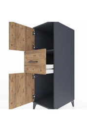 Kronos Dolap Tek Raflı Tek Çekmeceli 2 Kapaklı 44x59x134 Antrasit-Çam