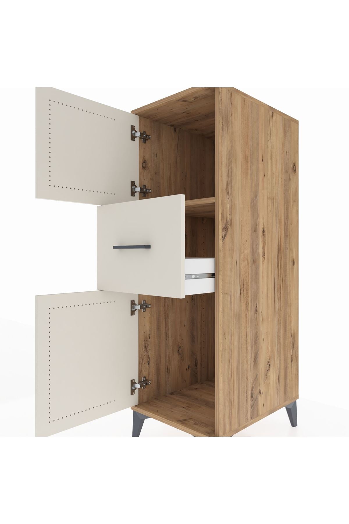 Kronos Dolap Tek Raflı Tek Çekmeceli 2 Kapaklı 44x59x134 Çam-Aytaşı