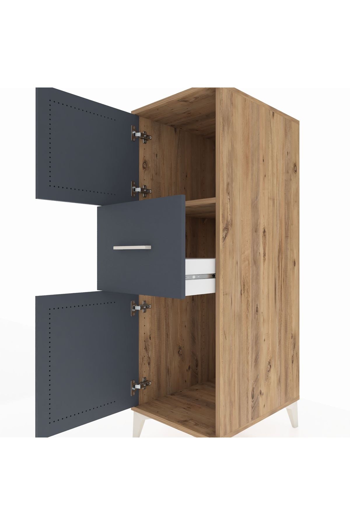 Kronos Dolap Tek Raflı Tek Çekmeceli 2 Kapaklı 44x59x134 Çam-Antrasit