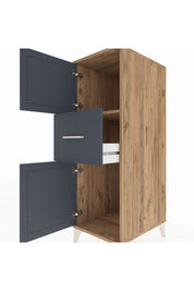 Kronos Dolap Tek Raflı Tek Çekmeceli 2 Kapaklı 44x59x134 Çam-Antrasit