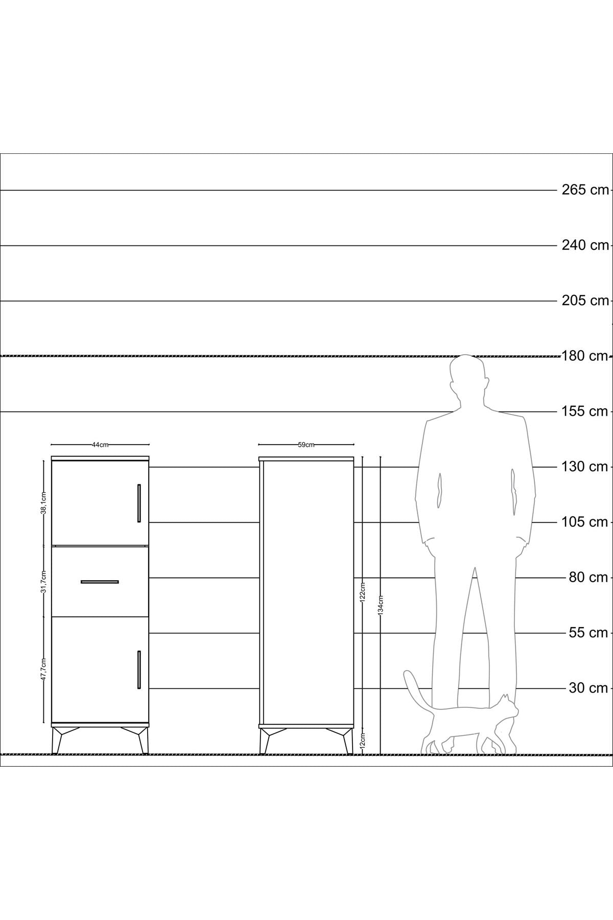 Kronos Dolap Tek Raflı Tek Çekmeceli 2 Kapaklı 44x59x134 Çam-Antrasit
