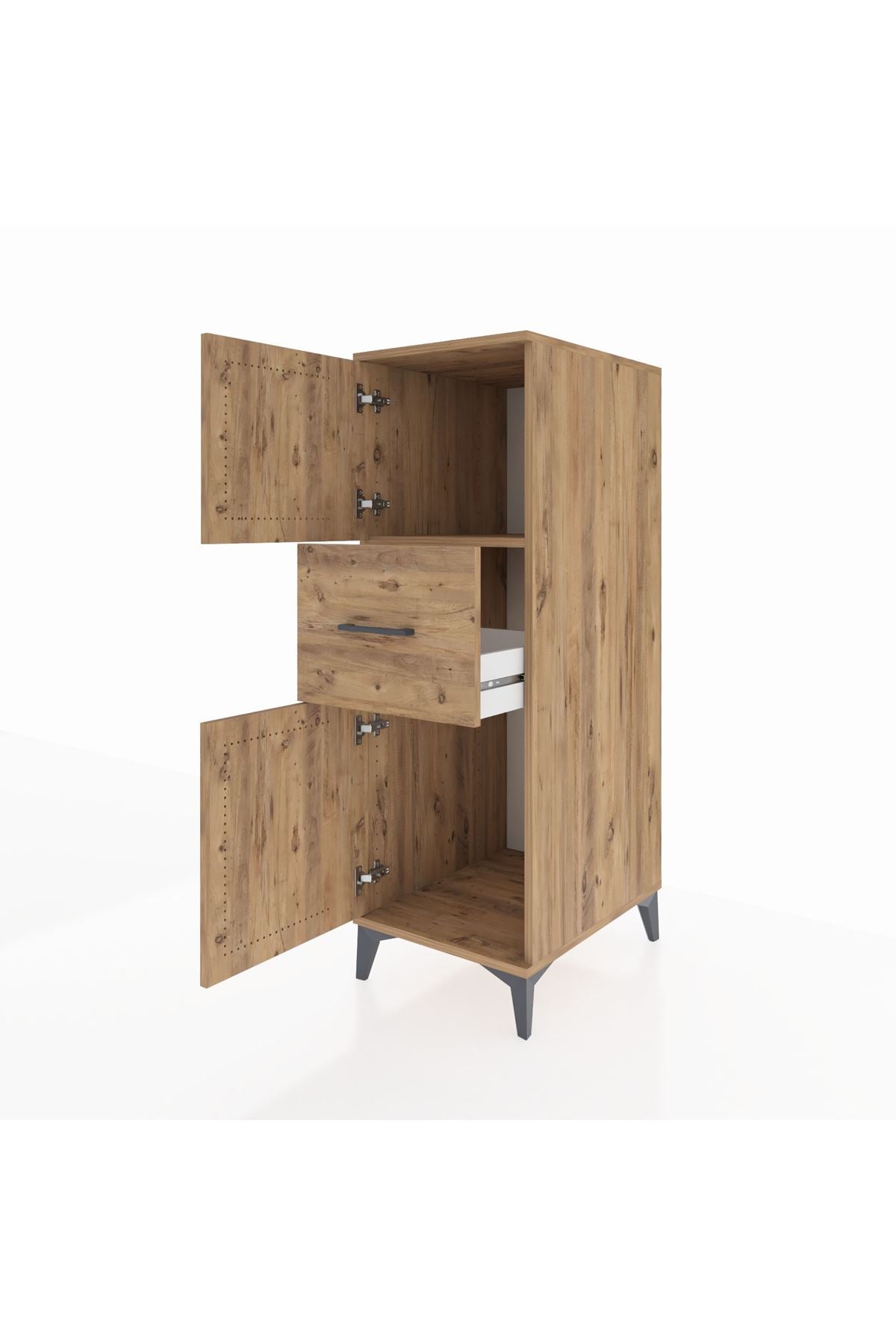 Kronos Dolap Tek Raflı Tek Çekmeceli 2 Kapaklı 44x59x134 Çam-Çam