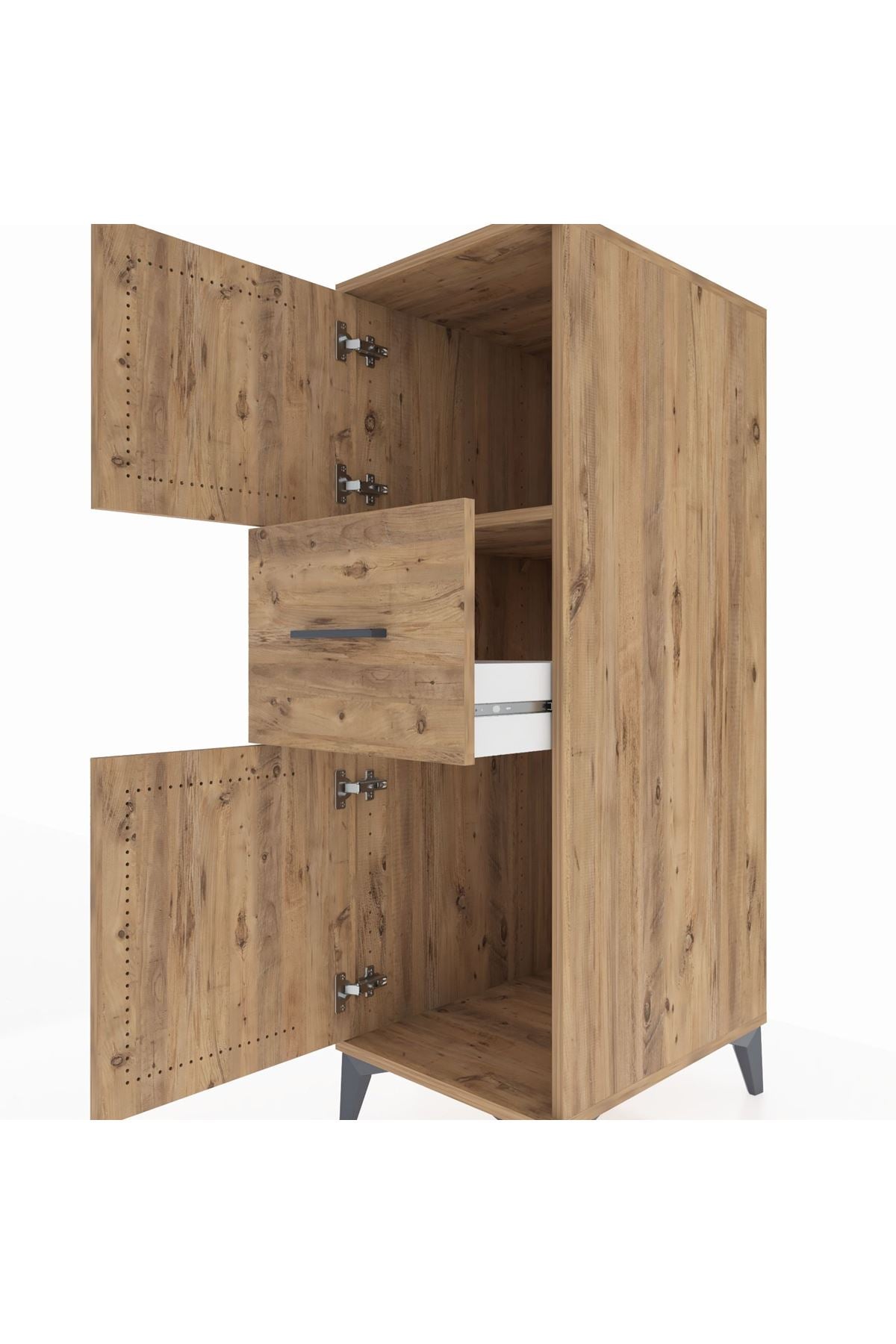 Kronos Dolap Tek Raflı Tek Çekmeceli 2 Kapaklı 44x59x134 Çam-Çam