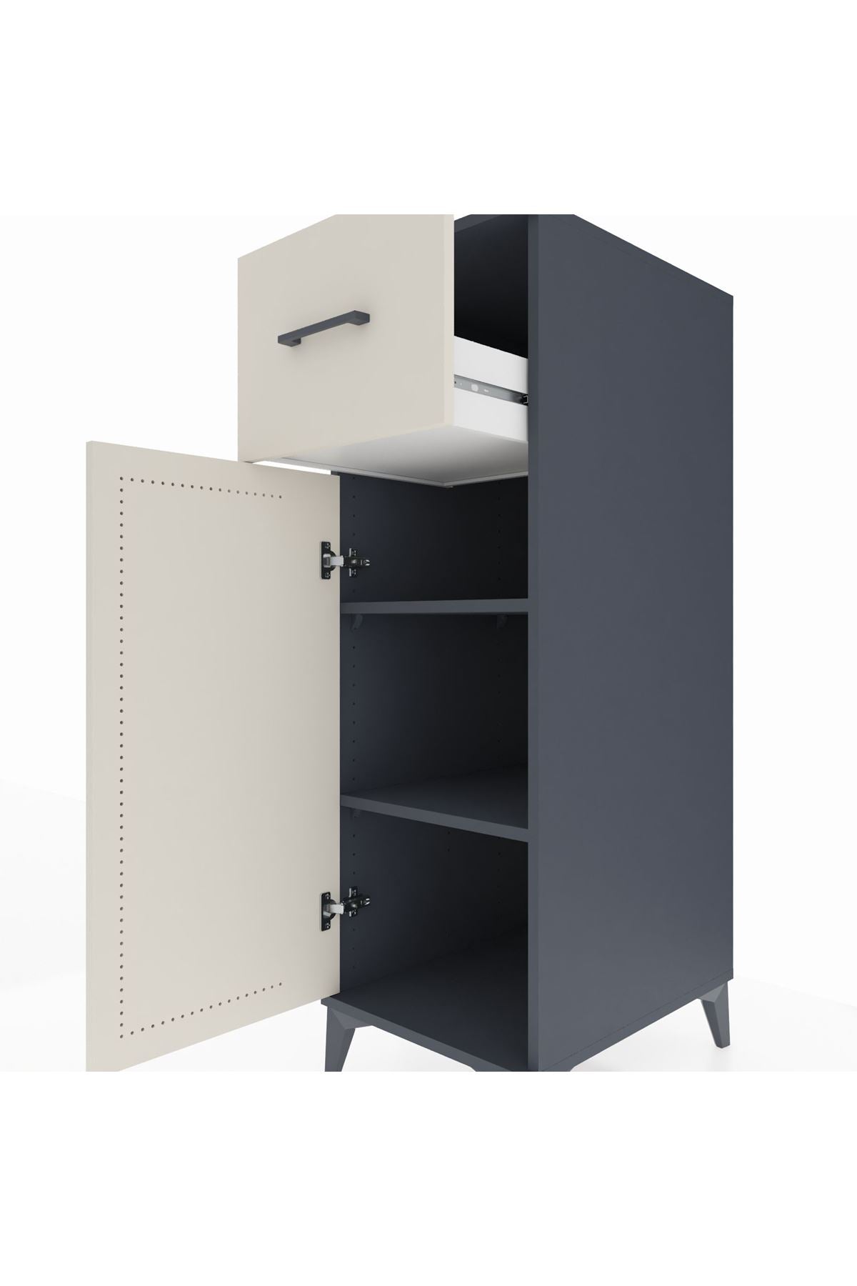 Kronos Dolap 2 Raflı Tek Çekmeceli Tek Kapaklı 44x59x134 Antrasit-Aytaşı