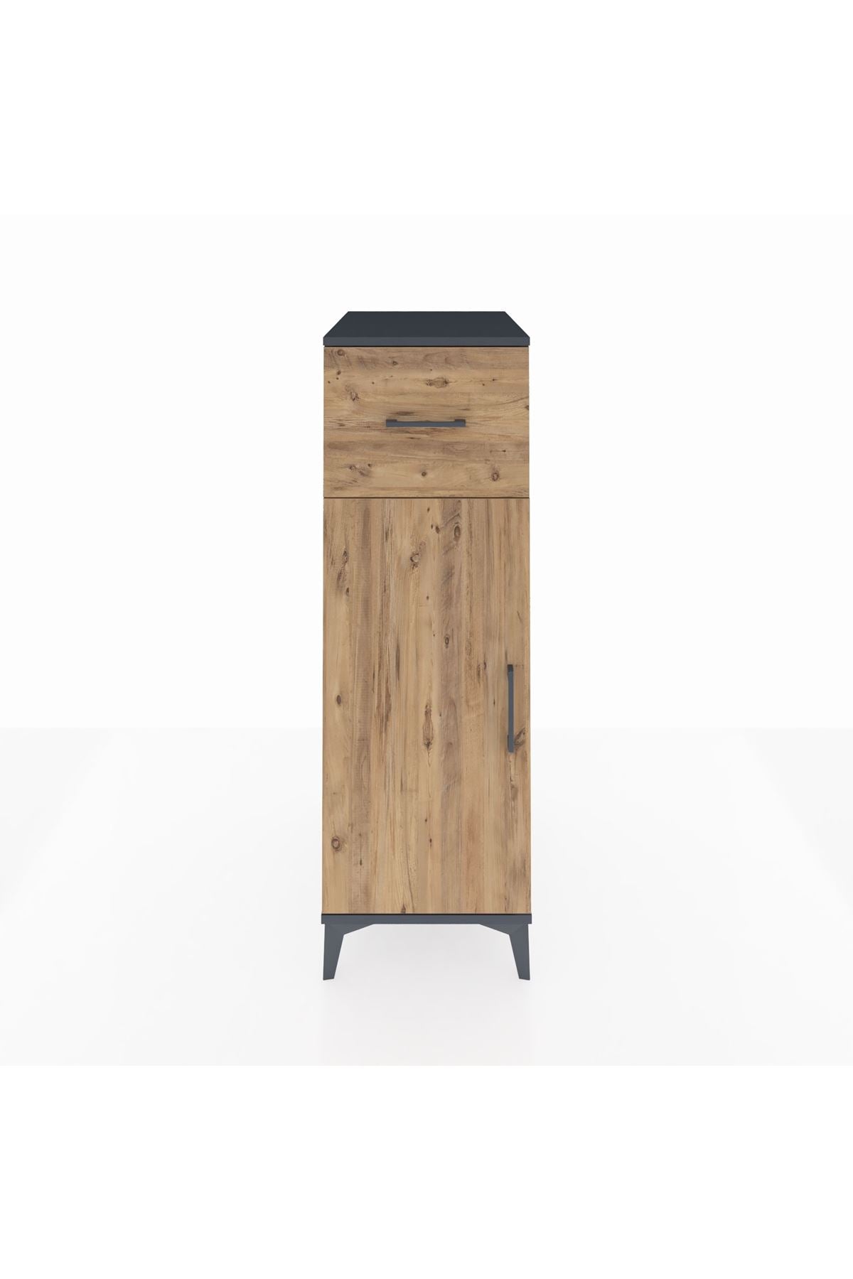 Kronos Dolap 2 Raflı Tek Çekmeceli Tek Kapaklı 44x59x134 Antrasit-Çam