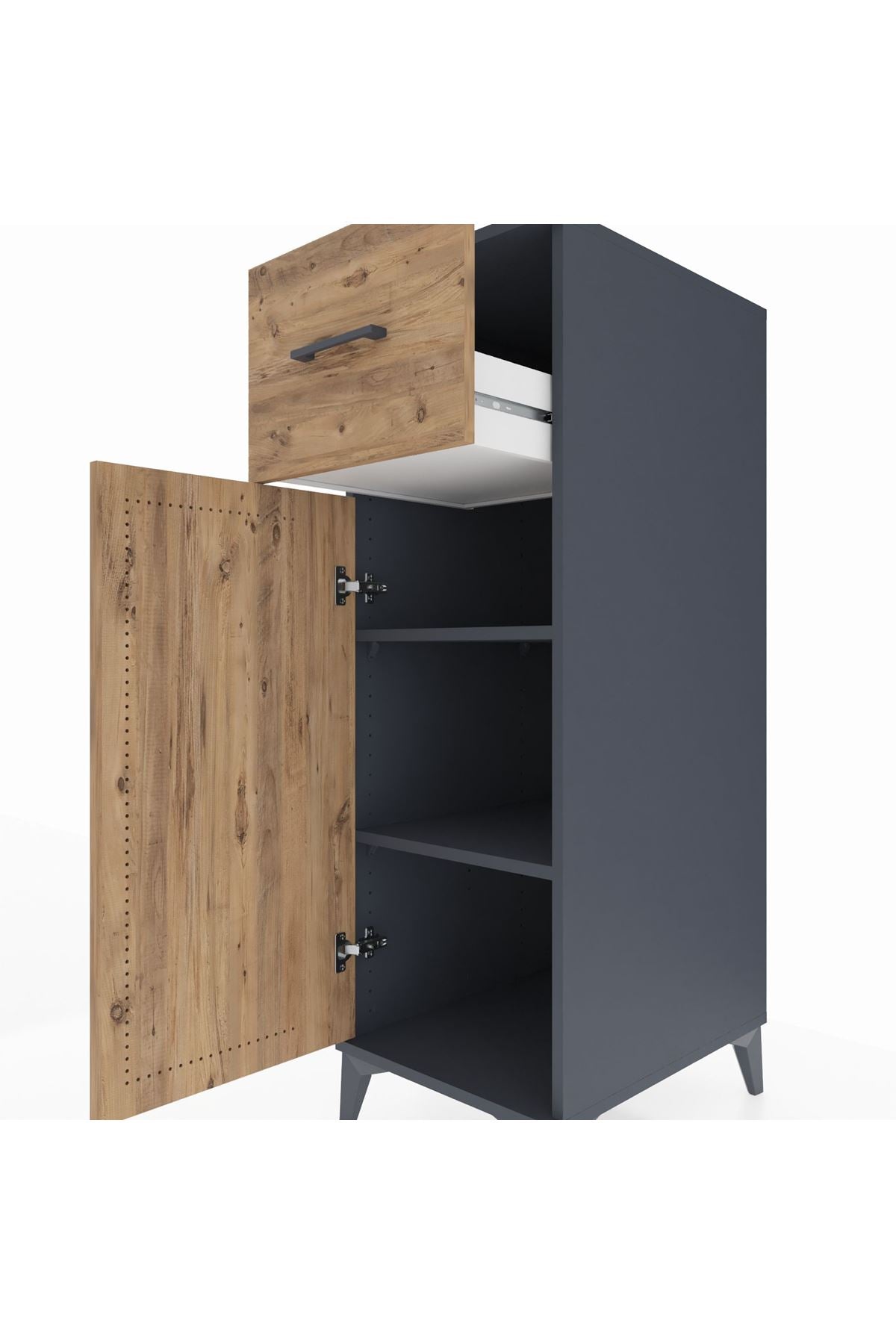 Kronos Dolap 2 Raflı Tek Çekmeceli Tek Kapaklı 44x59x134 Antrasit-Çam