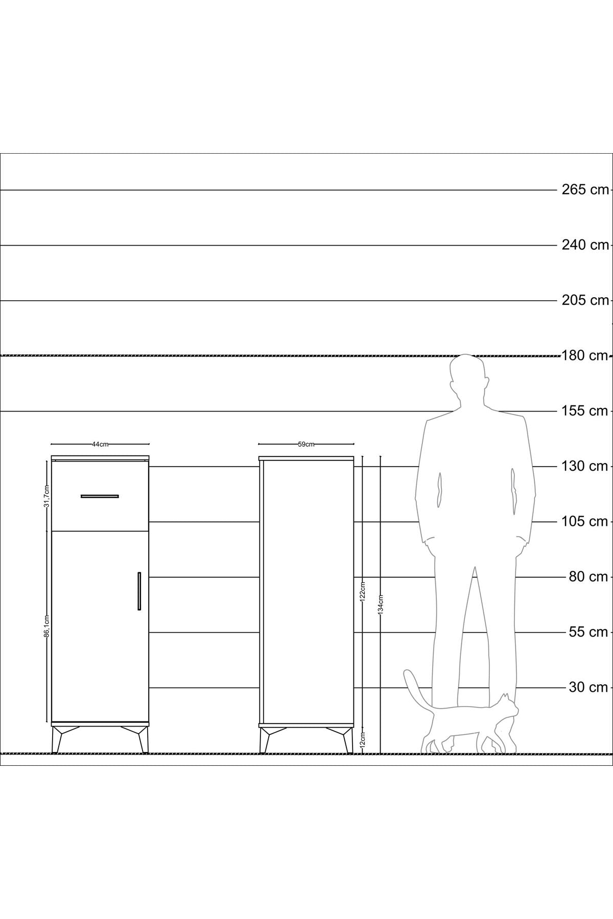 Kronos Dolap 2 Raflı Tek Çekmeceli Tek Kapaklı 44x59x134 Antrasit-Çam