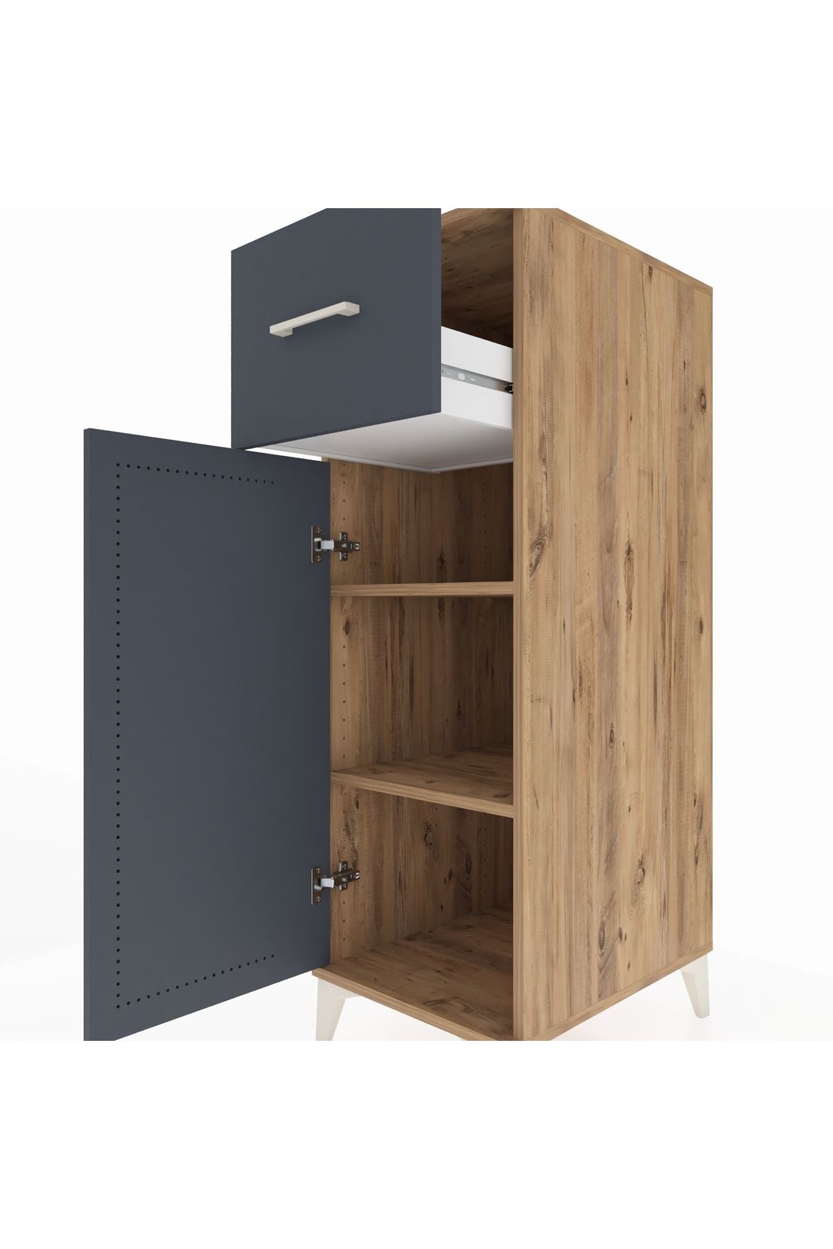 Kronos Dolap 2 Raflı Tek Çekmeceli Tek Kapaklı 44x59x134 Çam-Antrasit