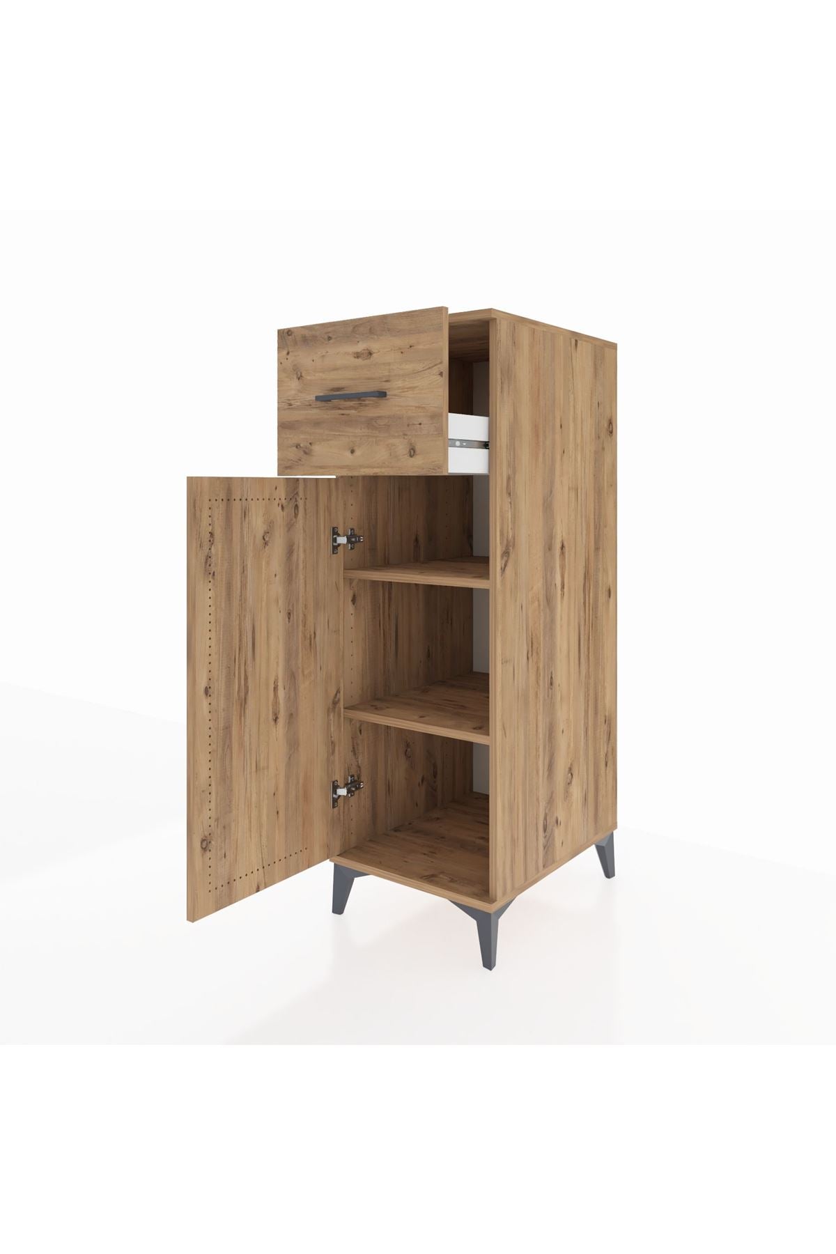 Kronos Dolap 2 Raflı Tek Çekmeceli Tek Kapaklı 44x59x134 Çam-Çam