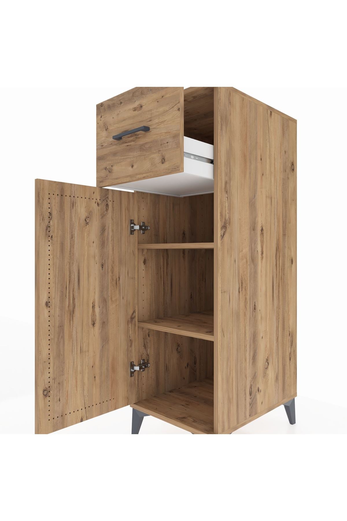 Kronos Dolap 2 Raflı Tek Çekmeceli Tek Kapaklı 44x59x134 Çam-Çam