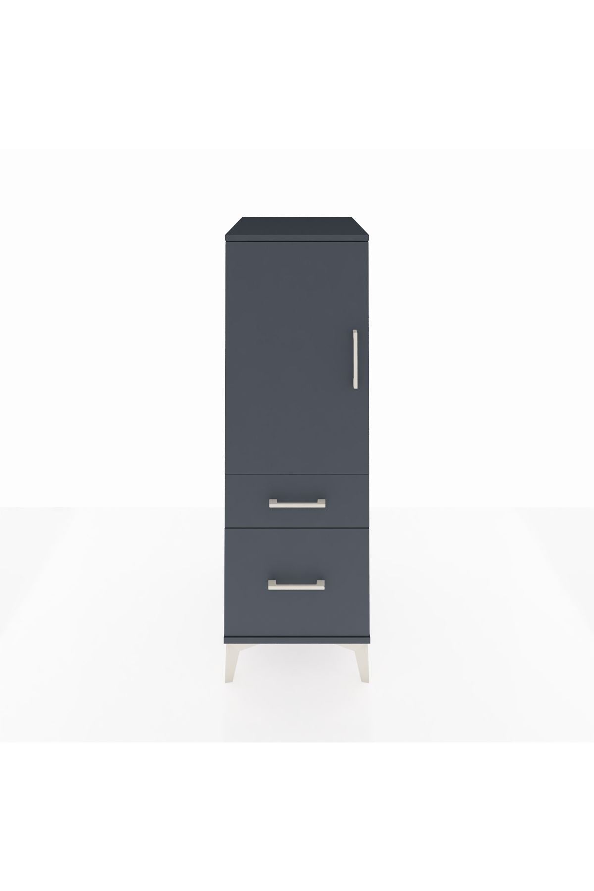 Kronos Dolap 2 Raflı 2 Çekmeceli Tek Kapaklı 44x59x134 Antrasit-Antrasit