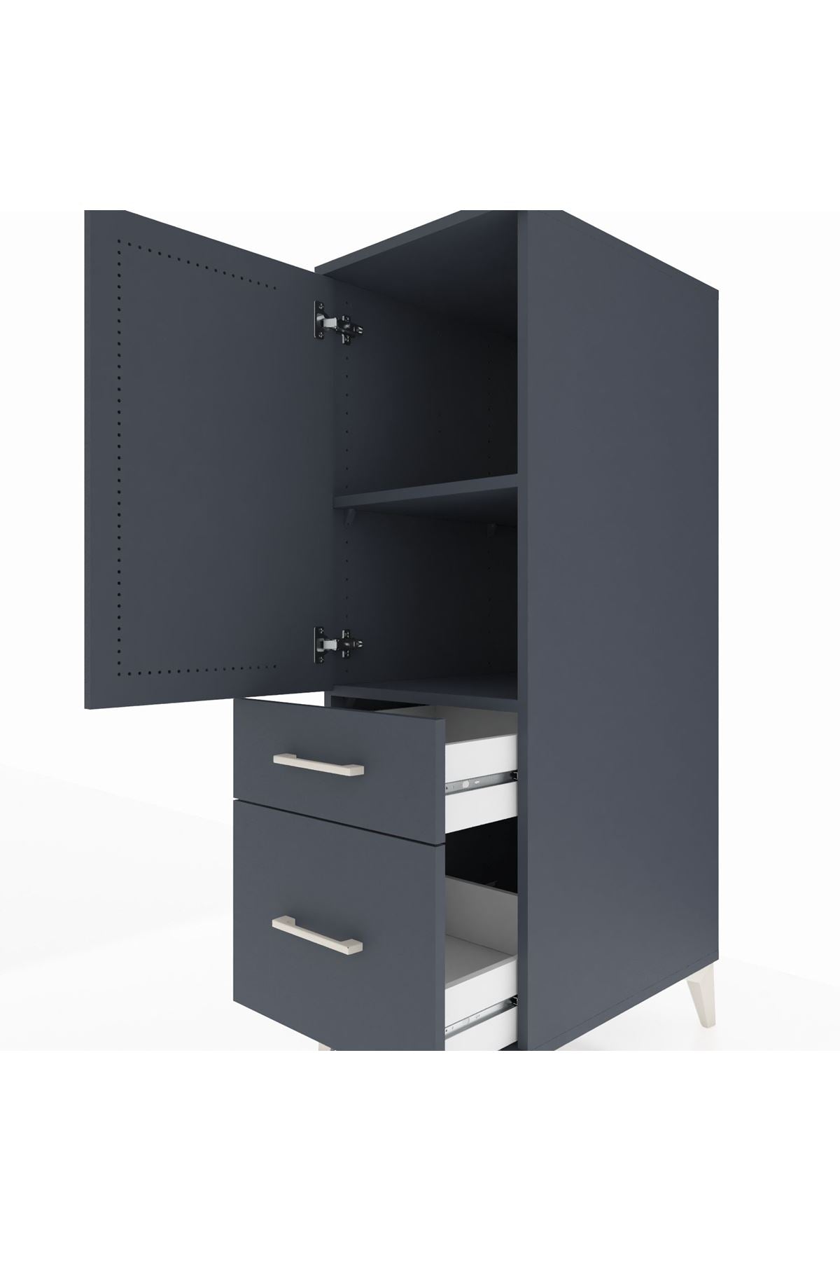 Kronos Dolap 2 Raflı 2 Çekmeceli Tek Kapaklı 44x59x134 Antrasit-Antrasit