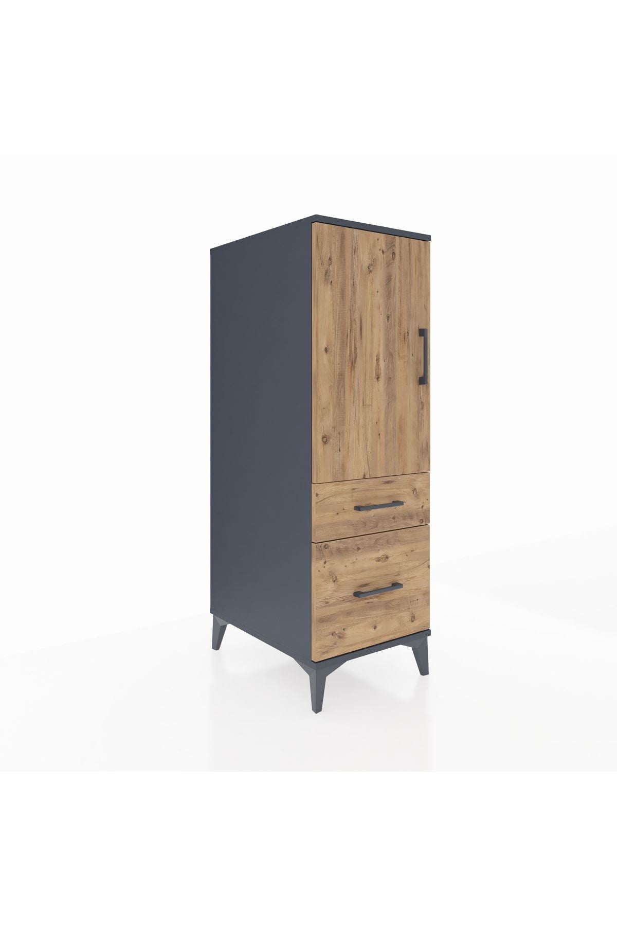 Kronos Dolap 2 Raflı 2 Çekmeceli Tek Kapaklı 44x59x134 Antrasit-Çam