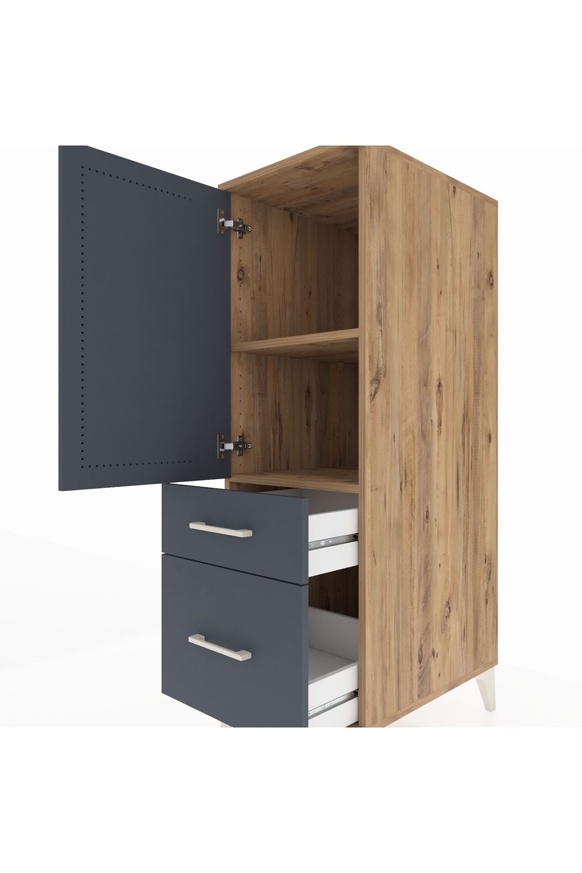 Kronos Dolap 2 Raflı 2 Çekmeceli Tek Kapaklı 44x59x134 Çam-Antrasit