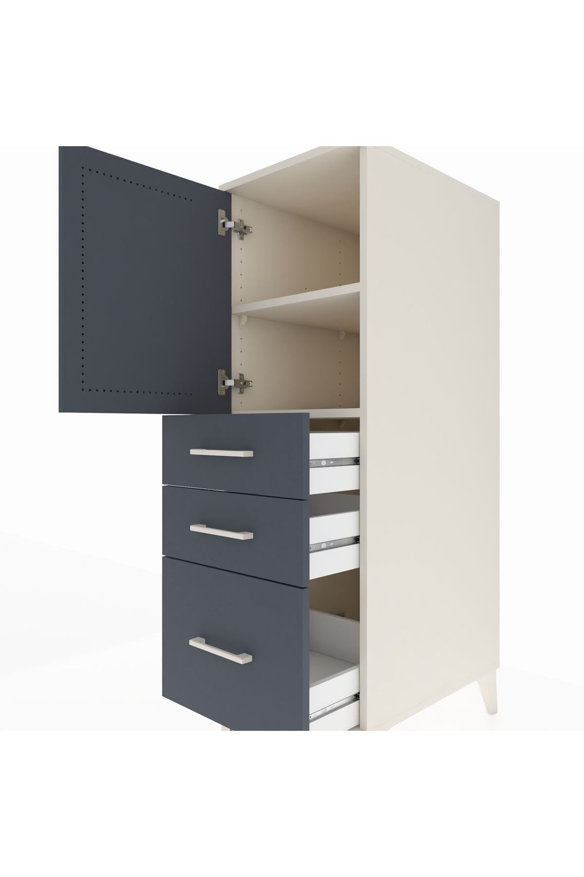 Kronos Dolap 2 Raflı 3 Çekmeceli Tek Kapaklı 44x59x134 Aytaşı-Antrasit