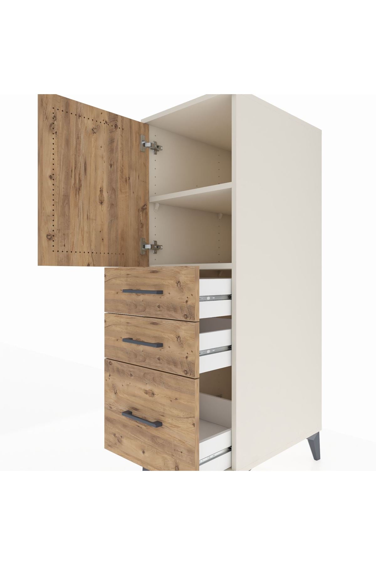 Kronos Dolap 2 Raflı 3 Çekmeceli Tek Kapaklı 44x59x134 Aytaşı-Çam