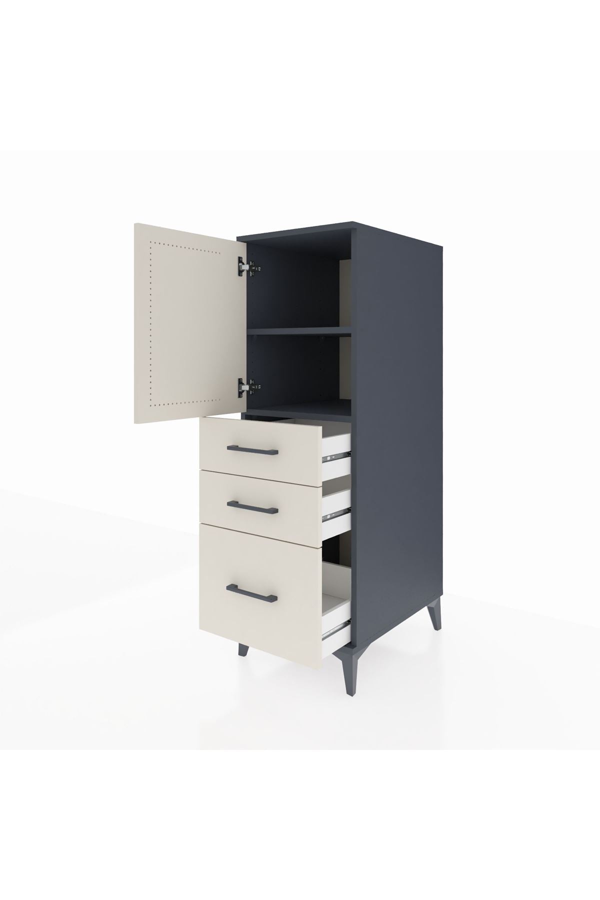 Kronos Dolap 2 Raflı 3 Çekmeceli Tek Kapaklı 44x59x134 Antrasit-Aytaşı