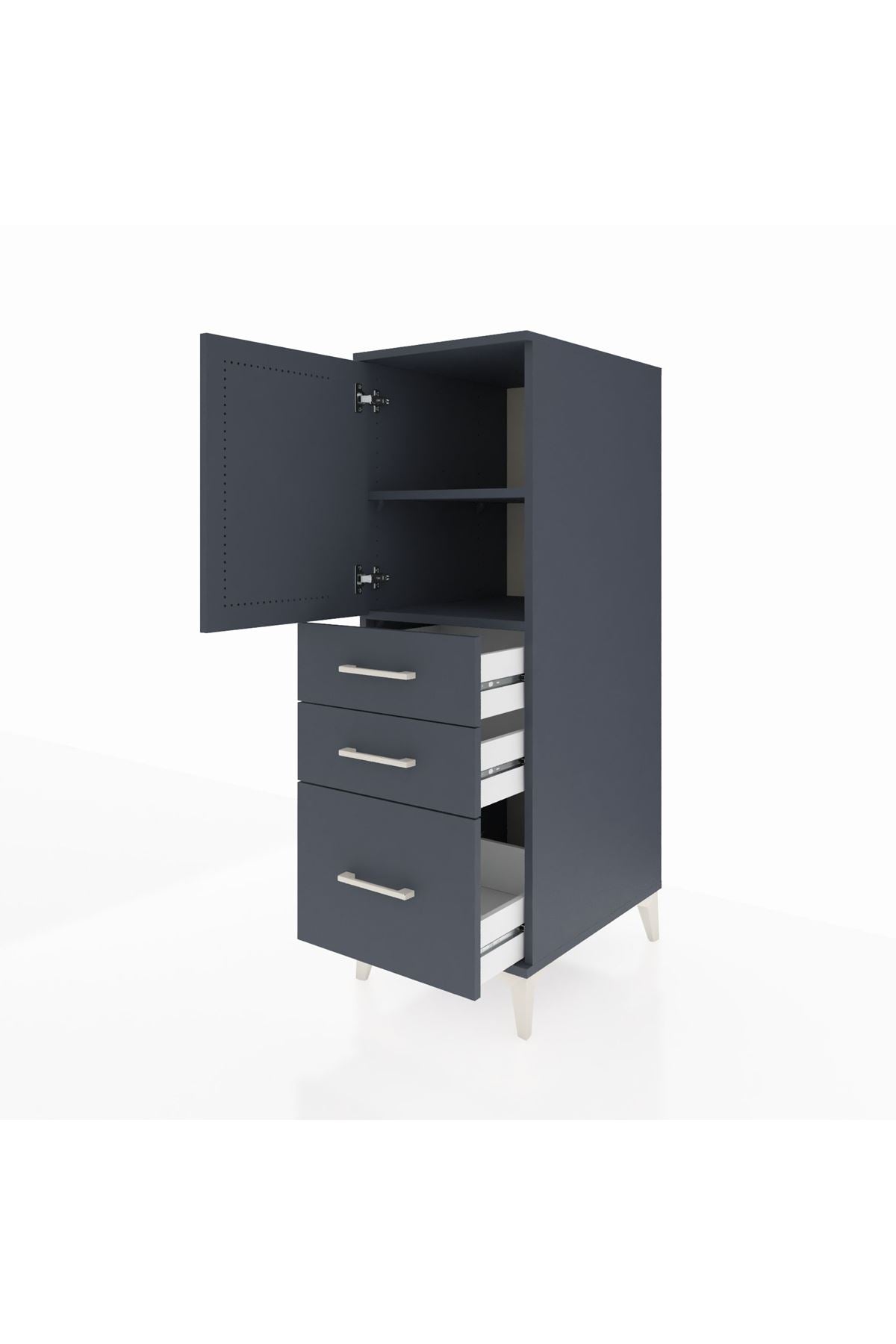 Kronos Dolap 2 Raflı 3 Çekmeceli Tek Kapaklı 44x59x134 Antrasit-Antrasit