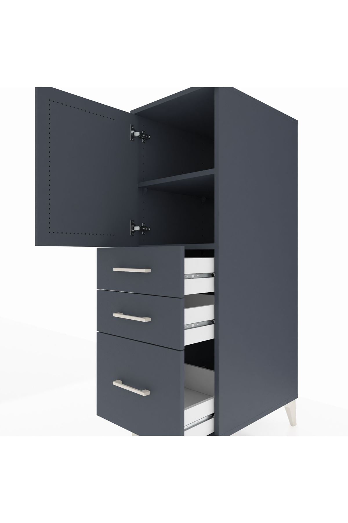 Kronos Dolap 2 Raflı 3 Çekmeceli Tek Kapaklı 44x59x134 Antrasit-Antrasit