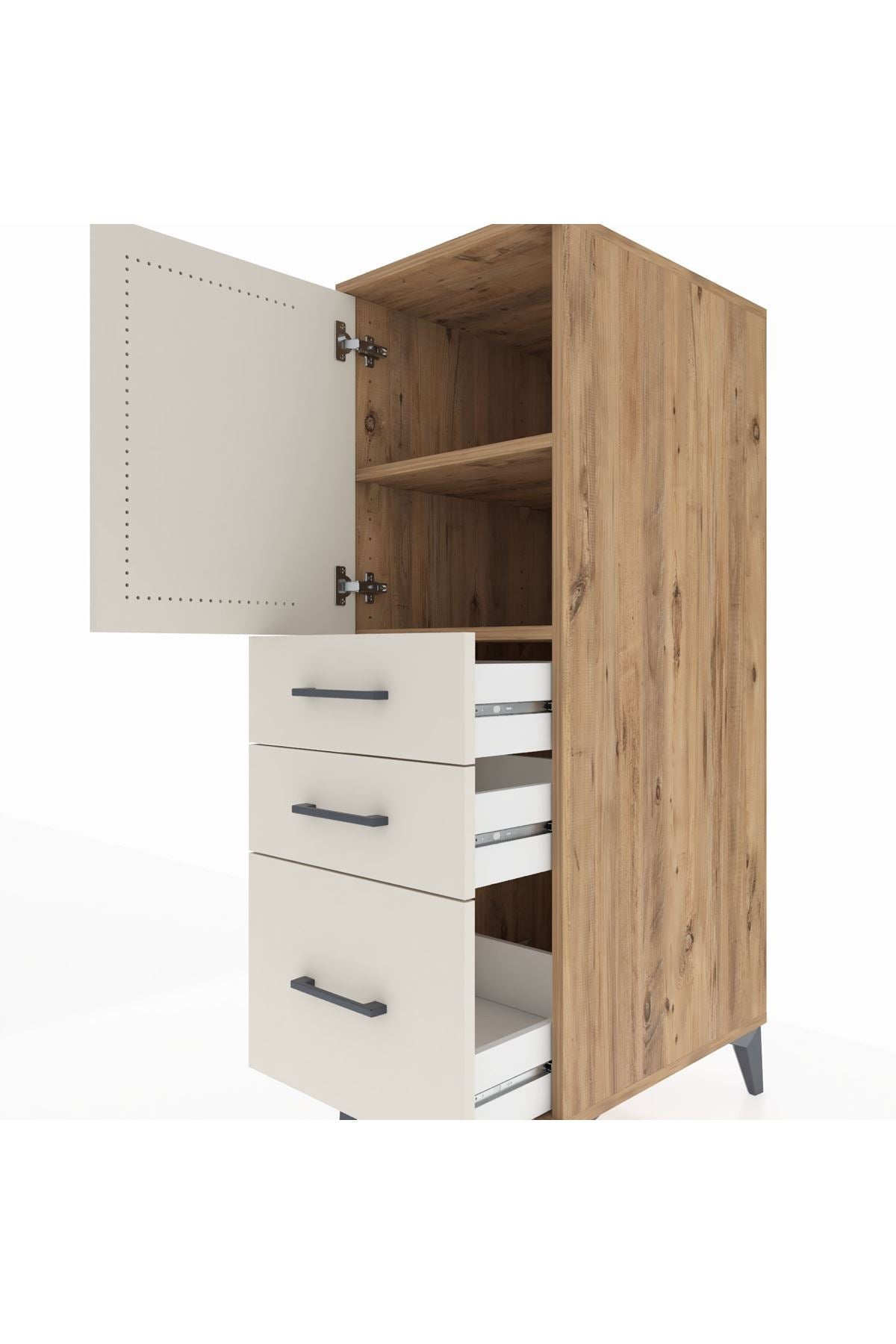 Kronos Dolap 2 Raflı 3 Çekmeceli Tek Kapaklı 44x59x134 Çam-Aytaşı