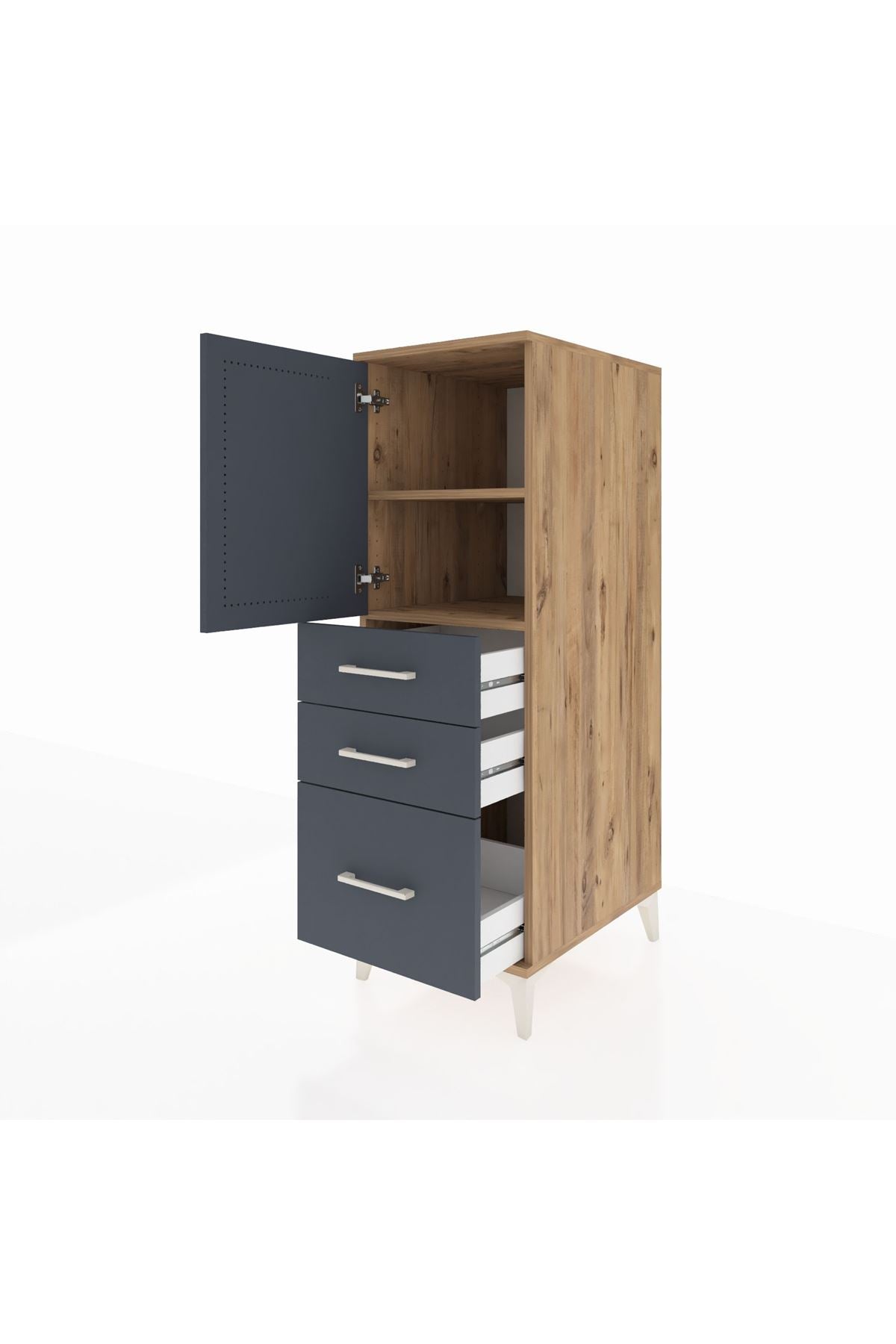 Kronos Dolap 2 Raflı 3 Çekmeceli Tek Kapaklı 44x59x134 Çam-Antrasit