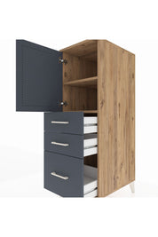 Kronos Dolap 2 Raflı 3 Çekmeceli Tek Kapaklı 44x59x134 Çam-Antrasit