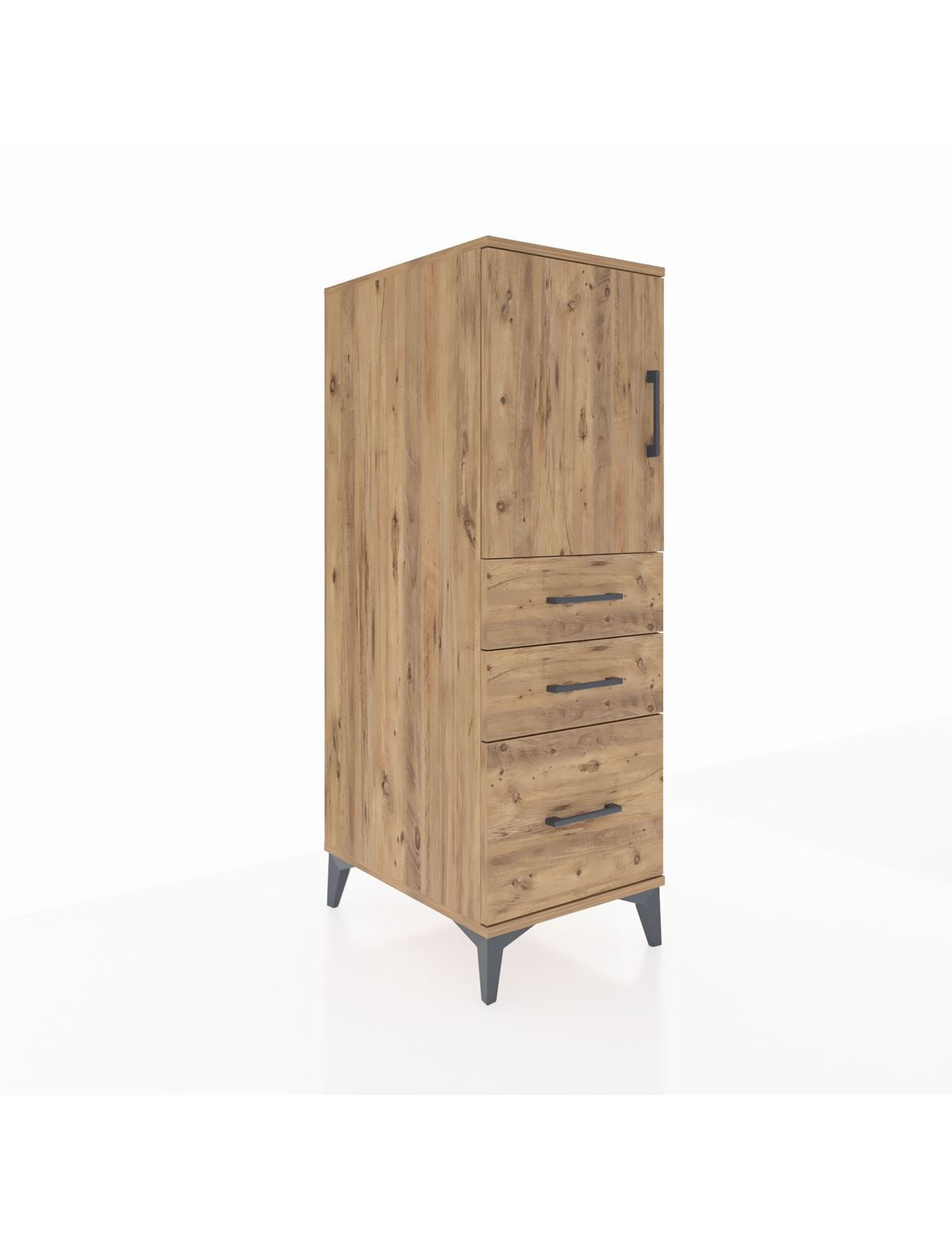 Kronos Dolap 2 Raflı 3 Çekmeceli Tek Kapaklı 44x59x134 Çam-Çam