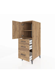 Kronos Dolap 2 Raflı 3 Çekmeceli Tek Kapaklı 44x59x134 Çam-Çam