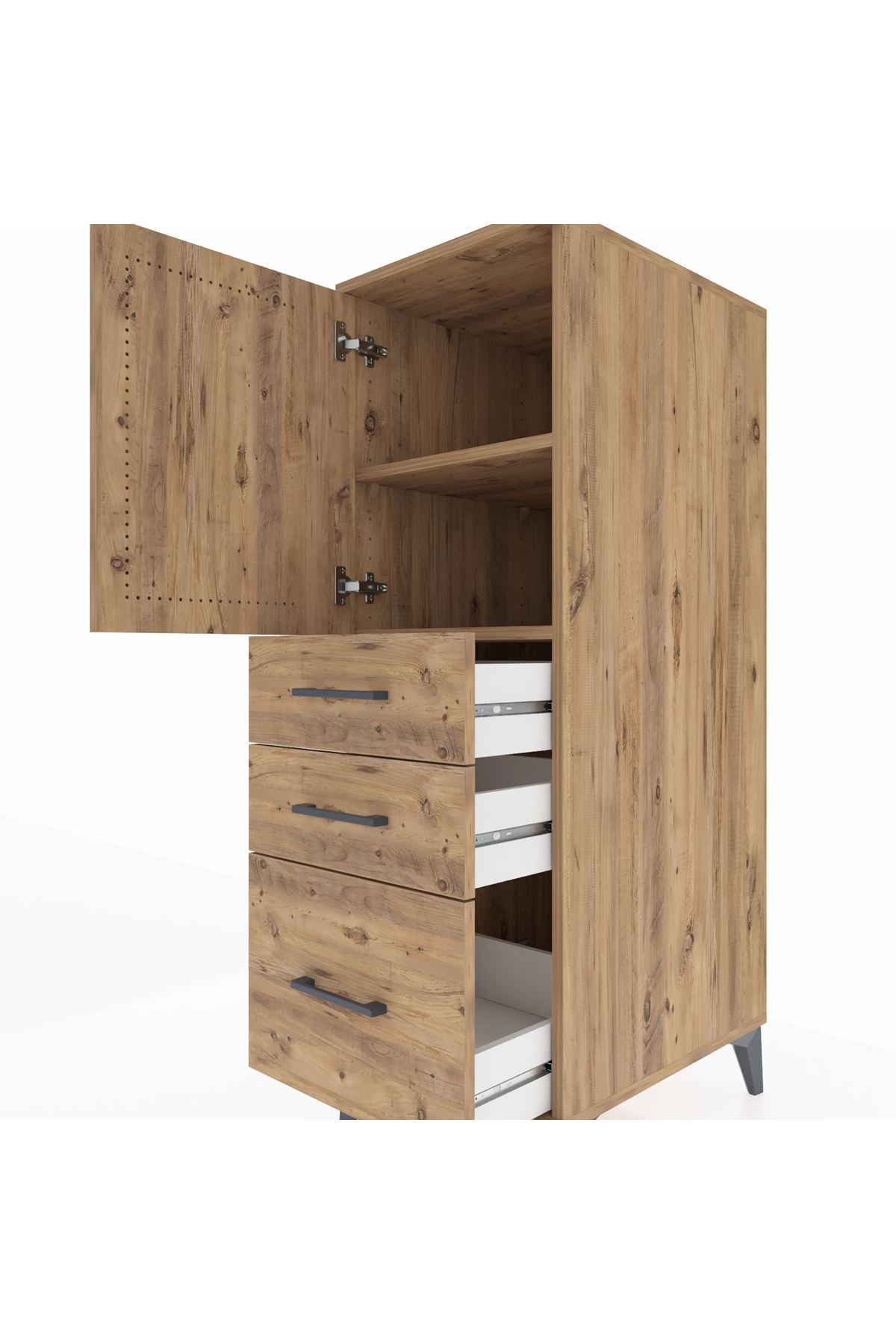 Kronos Dolap 2 Raflı 3 Çekmeceli Tek Kapaklı 44x59x134 Çam-Çam