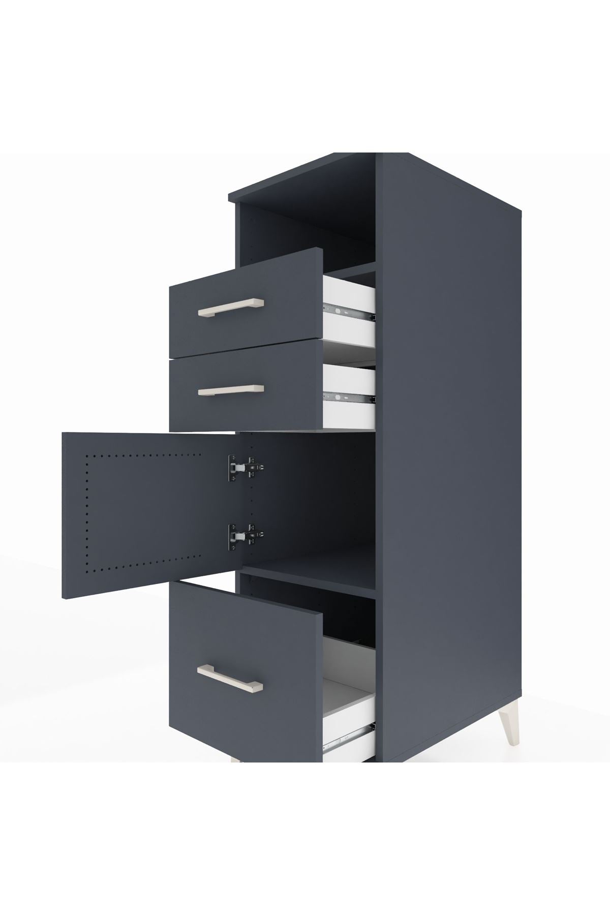 Kronos Dolap 2 Raflı 3 Çekmeceli Tek Kapaklı 44x59x134 Antrasit-Antrasit