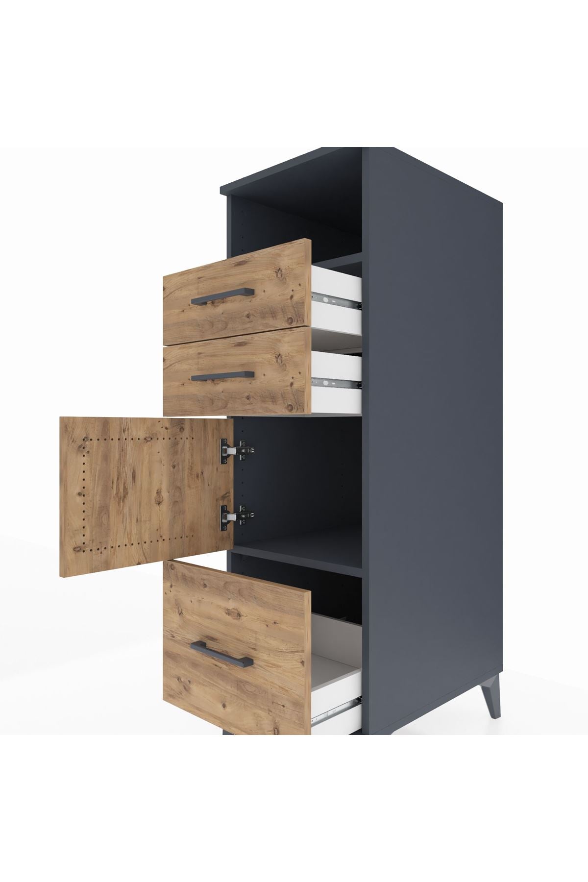 Kronos Dolap 2 Raflı 3 Çekmeceli Tek Kapaklı 44x59x134 Antrasit-Çam