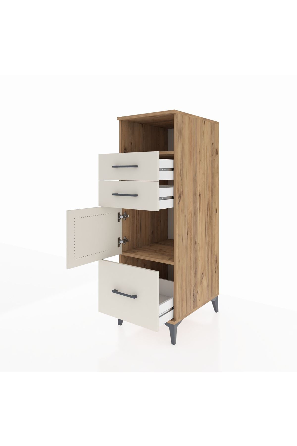 Kronos Dolap 2 Raflı 3 Çekmeceli Tek Kapaklı 44x59x134 Çam-Aytaşı