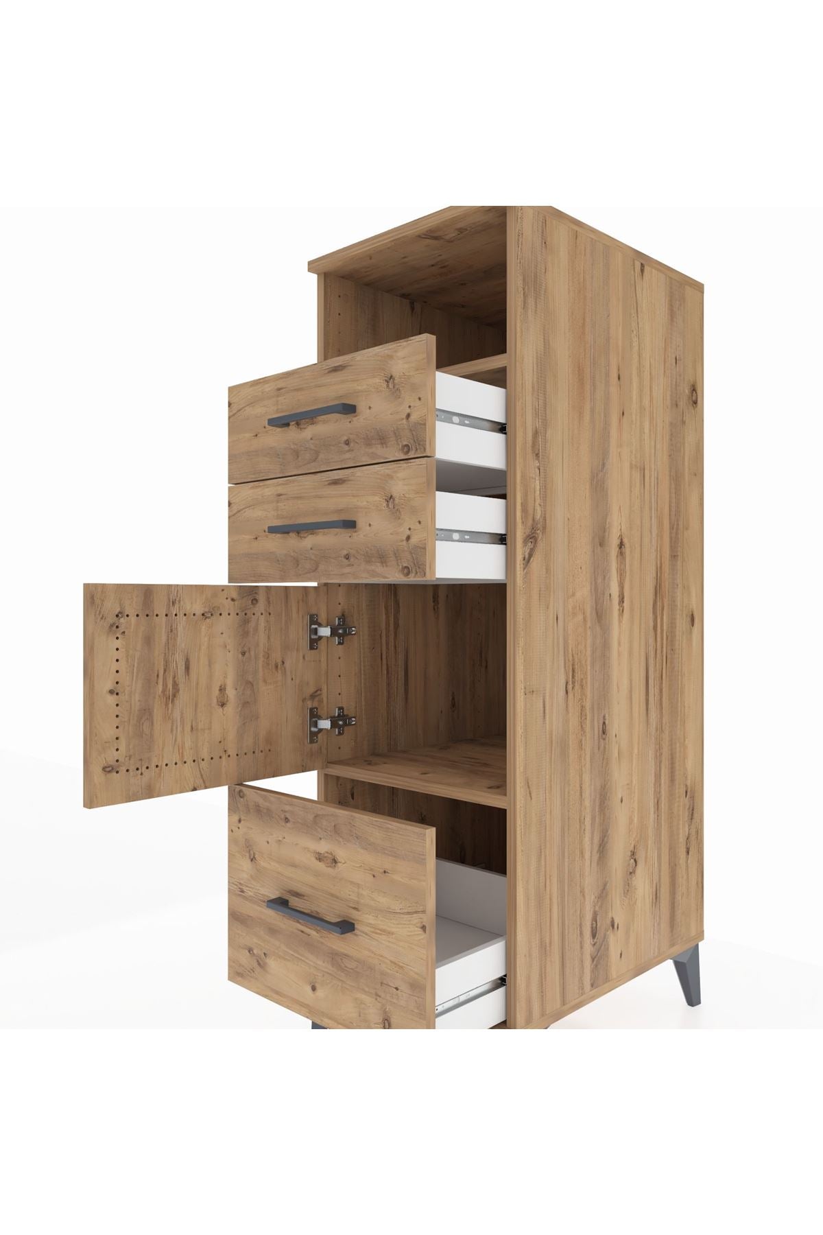 Kronos Dolap 2 Raflı 3 Çekmeceli Tek Kapaklı 44x59x134 Çam-Çam