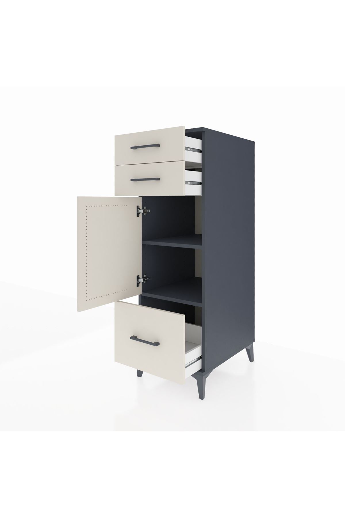 Kronos Dolap 2 Raflı 3 Çekmeceli Tek Kapaklı 44x59x134 Antrasit-Aytaşı