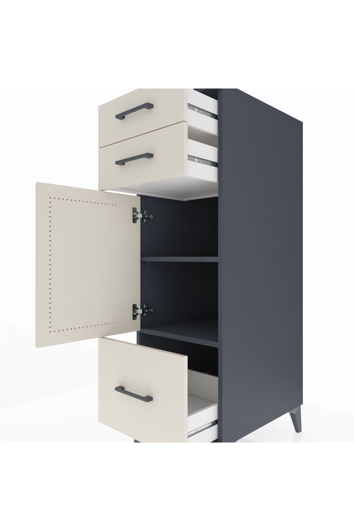 Kronos Dolap 2 Raflı 3 Çekmeceli Tek Kapaklı 44x59x134 Antrasit-Aytaşı