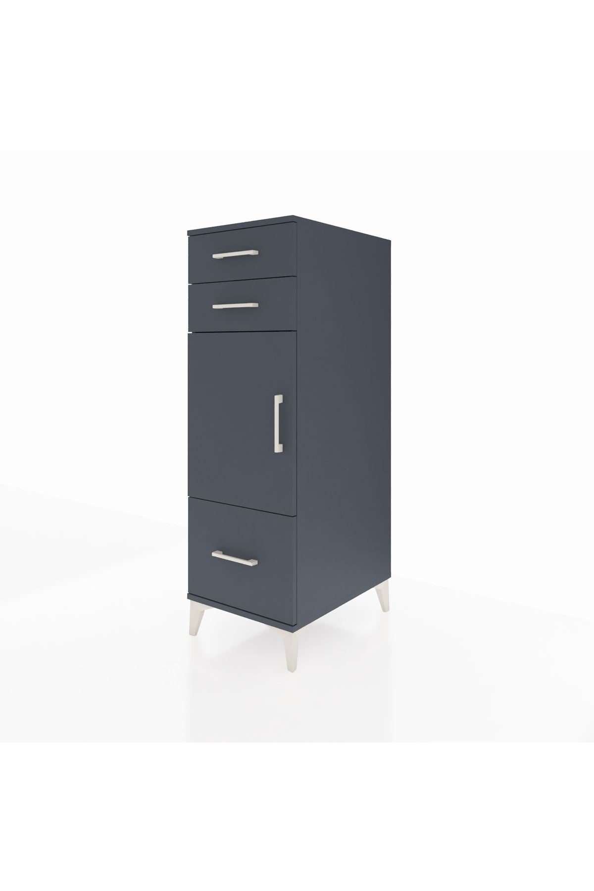 Kronos Dolap 2 Raflı 3 Çekmeceli Tek Kapaklı 44x59x134 Antrasit-Antrasit