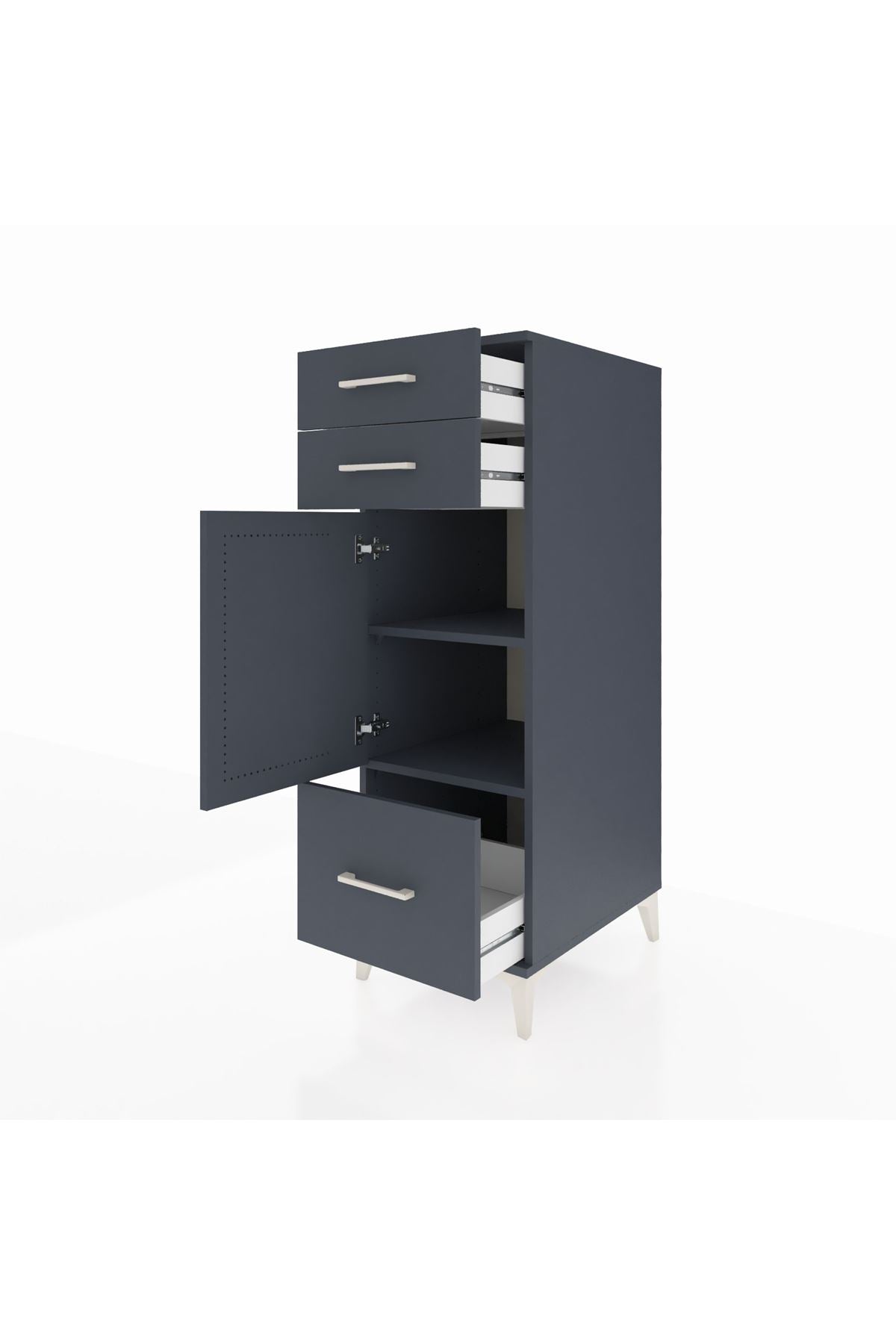 Kronos Dolap 2 Raflı 3 Çekmeceli Tek Kapaklı 44x59x134 Antrasit-Antrasit