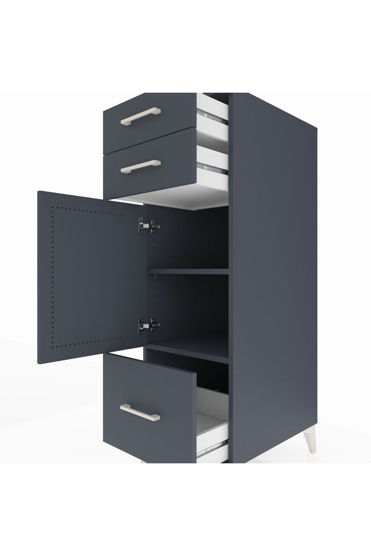 Kronos Dolap 2 Raflı 3 Çekmeceli Tek Kapaklı 44x59x134 Antrasit-Antrasit