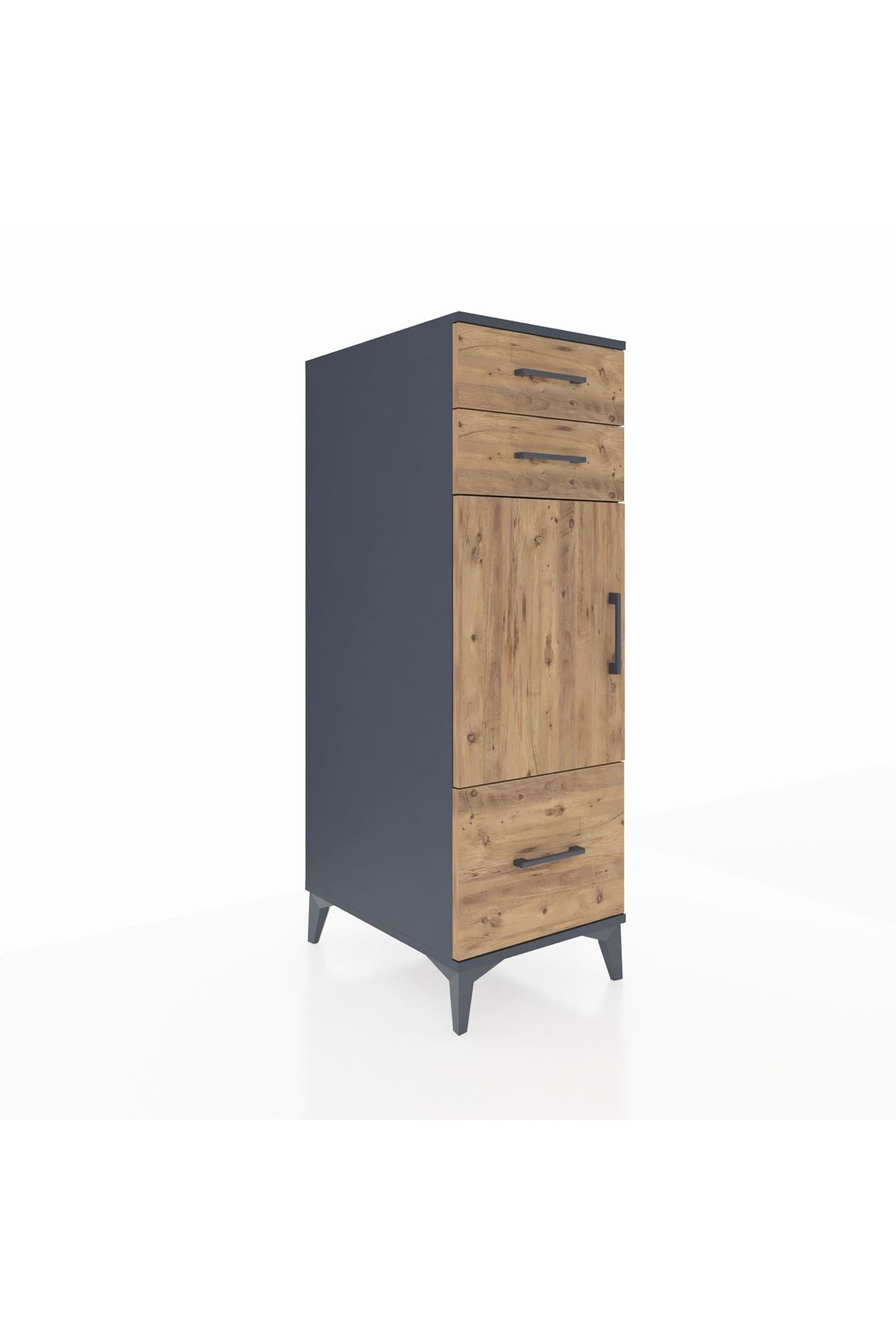 Kronos Dolap 2 Raflı 3 Çekmeceli Tek Kapaklı 44x59x134 Antrasit-Çam