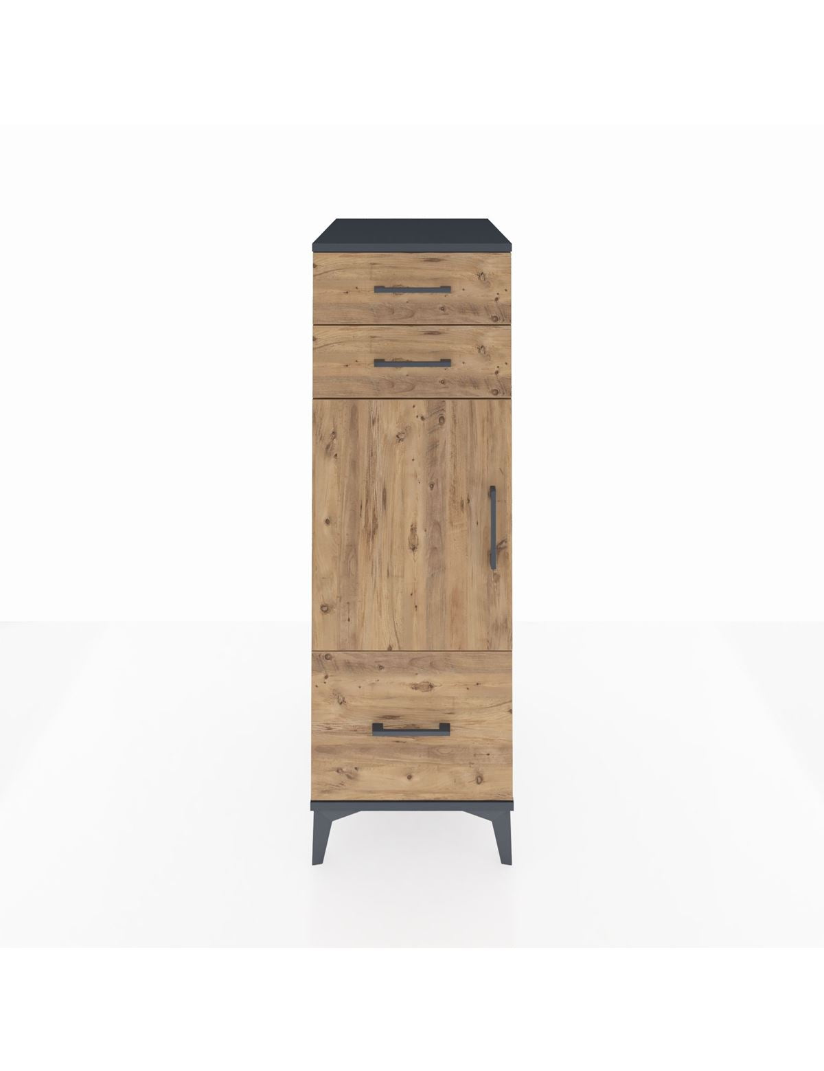 Kronos Dolap 2 Raflı 3 Çekmeceli Tek Kapaklı 44x59x134 Antrasit-Çam