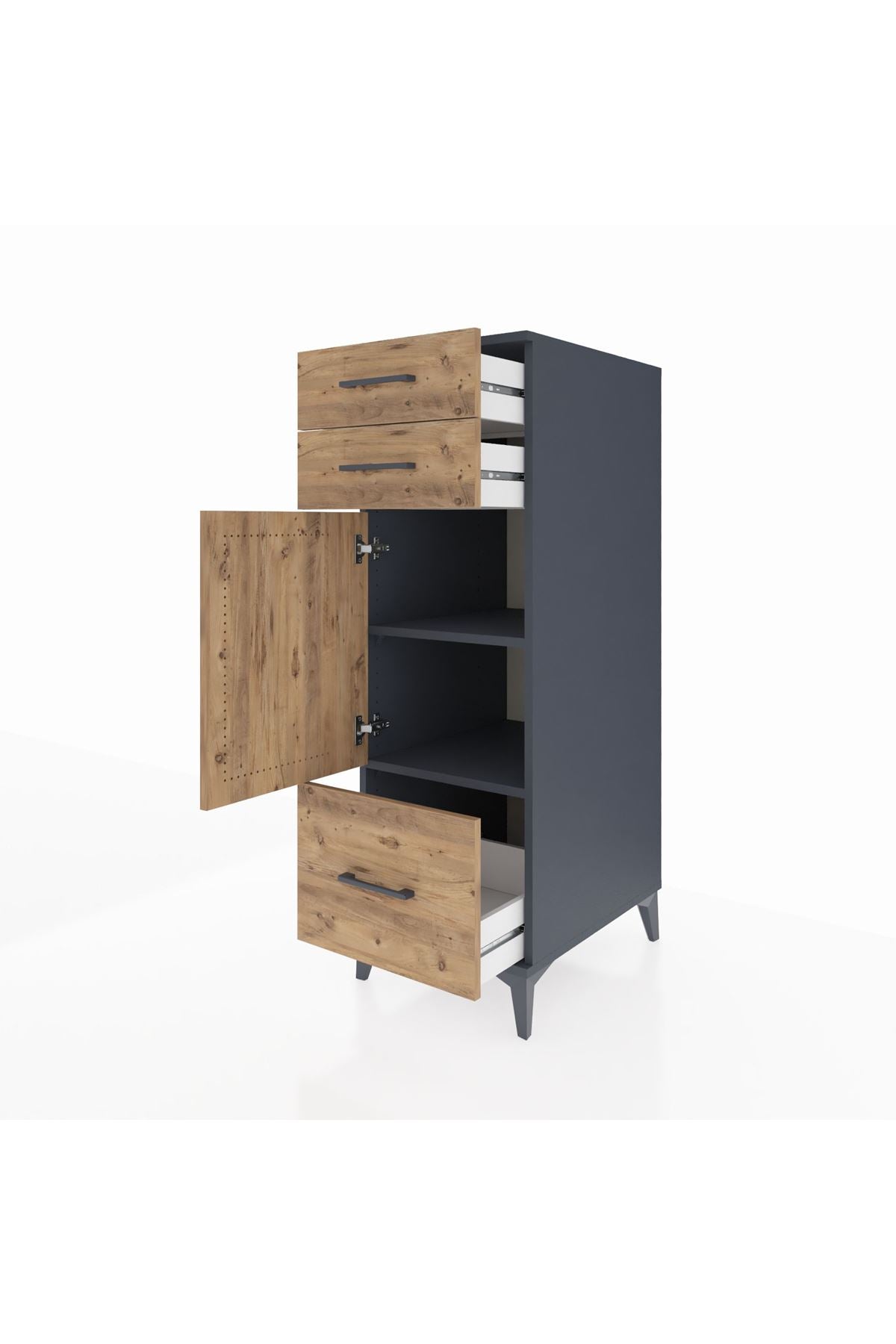 Kronos Dolap 2 Raflı 3 Çekmeceli Tek Kapaklı 44x59x134 Antrasit-Çam