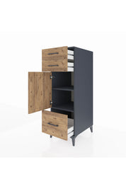 Kronos Dolap 2 Raflı 3 Çekmeceli Tek Kapaklı 44x59x134 Antrasit-Çam