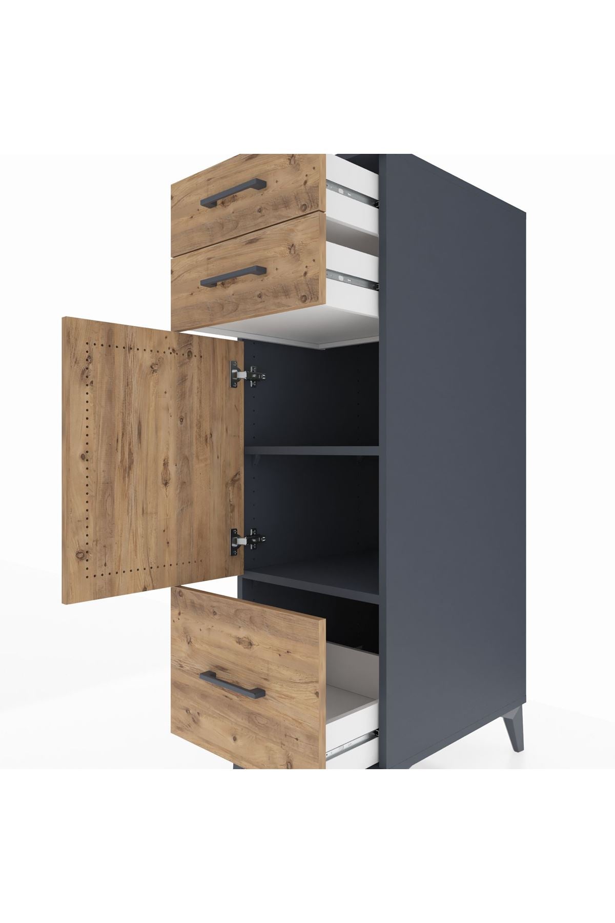 Kronos Dolap 2 Raflı 3 Çekmeceli Tek Kapaklı 44x59x134 Antrasit-Çam