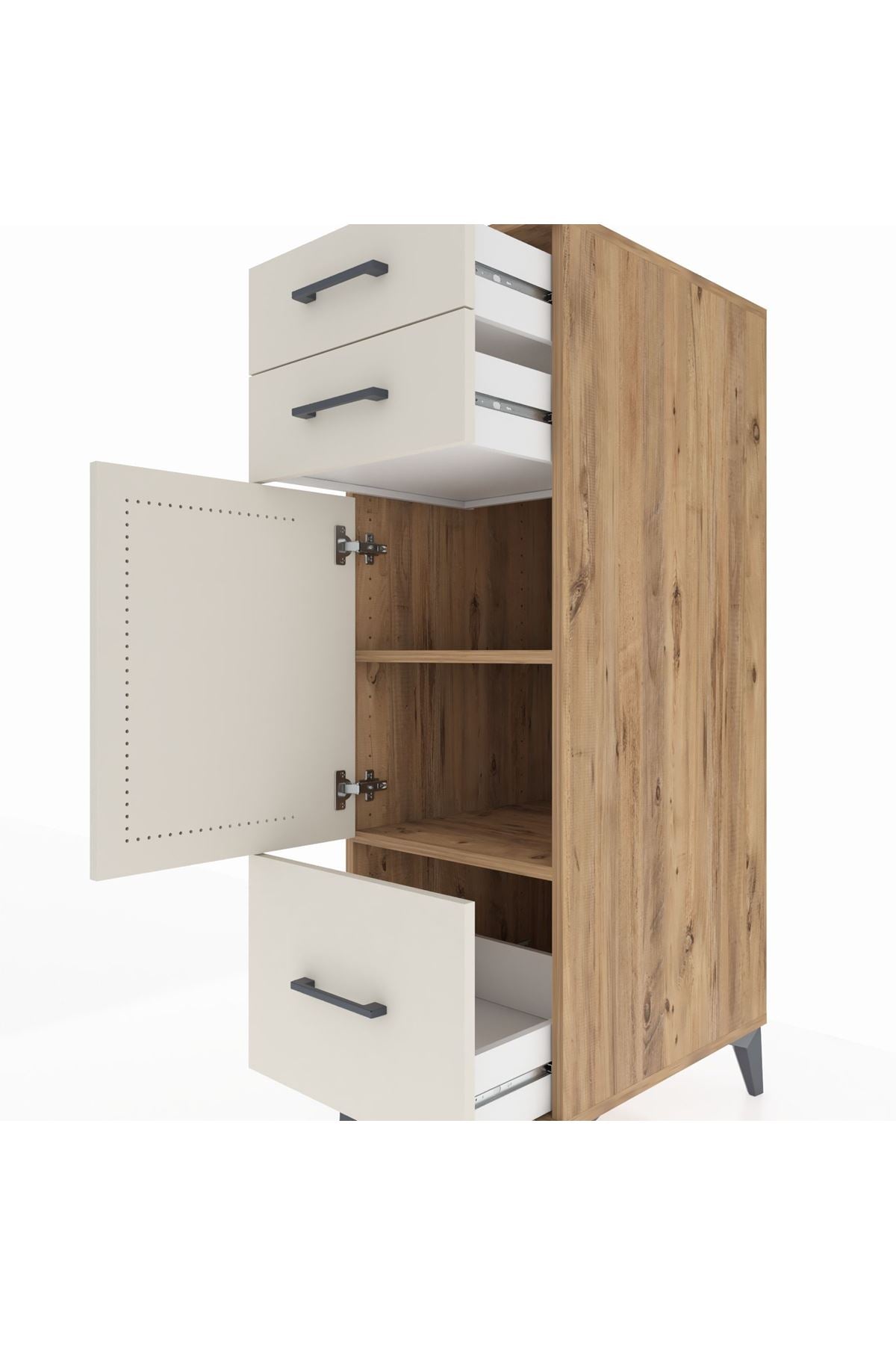 Kronos Dolap 2 Raflı 3 Çekmeceli Tek Kapaklı 44x59x134 Çam-Aytaşı