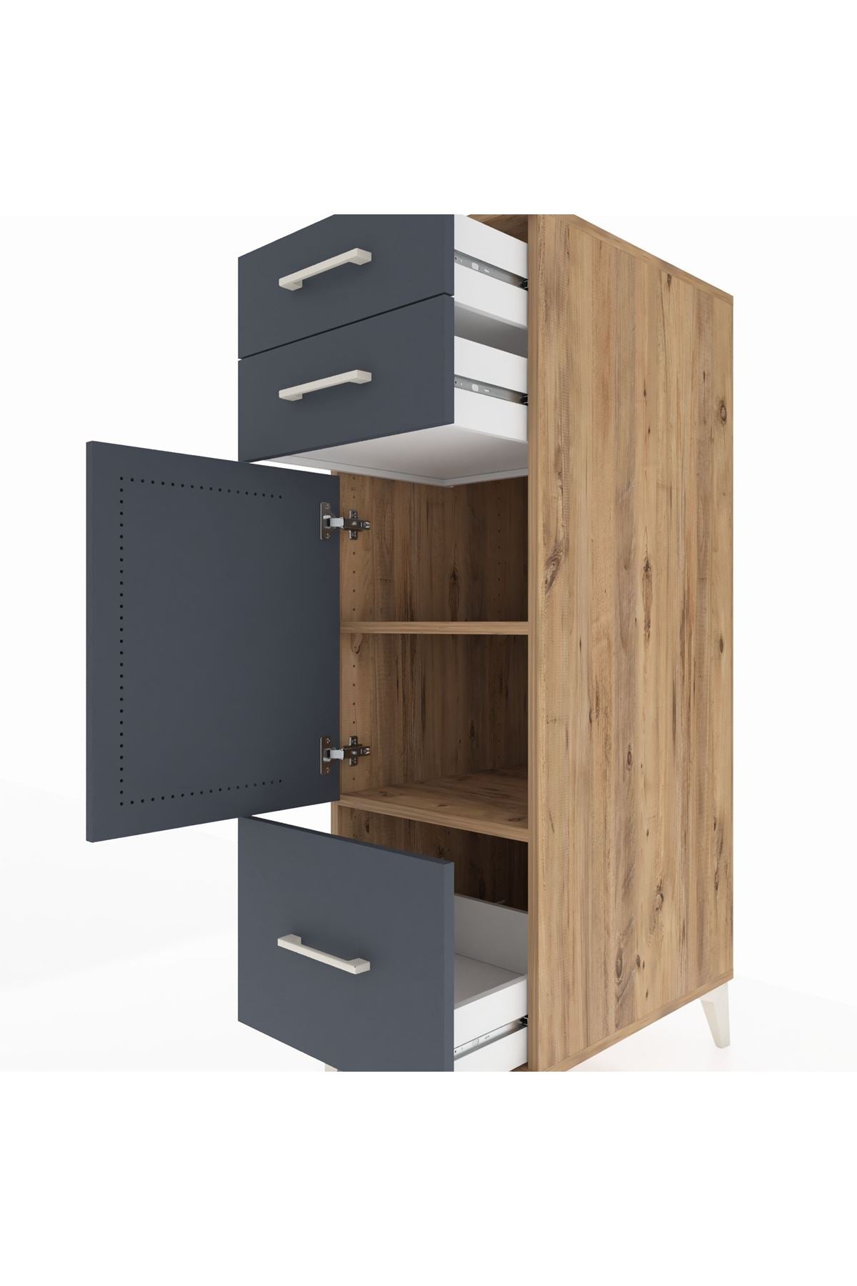 Kronos Dolap 2 Raflı 3 Çekmeceli Tek Kapaklı 44x59x134 Çam-Antrasit