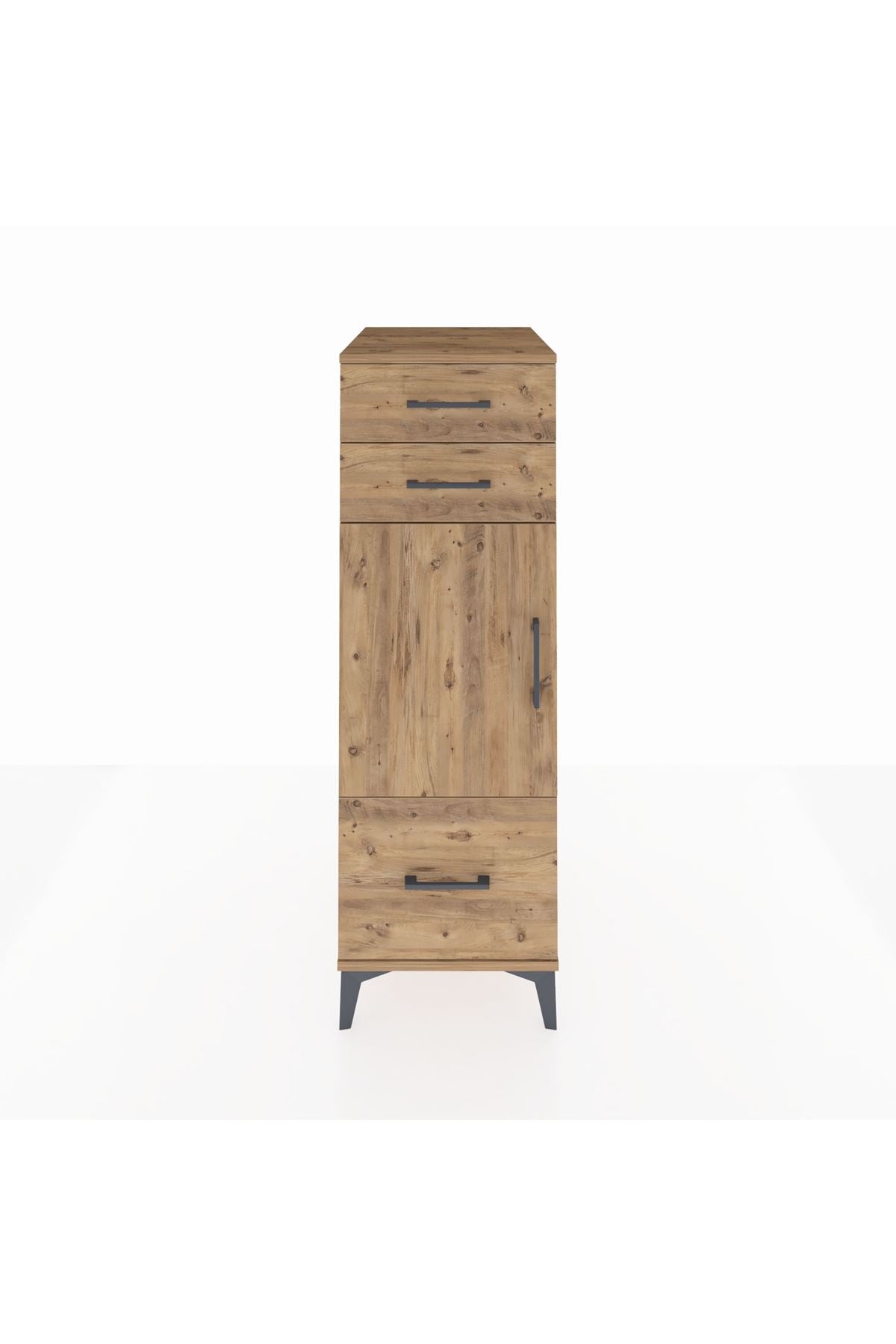 Kronos Dolap 2 Raflı 3 Çekmeceli Tek Kapaklı 44x59x134 Çam-Çam