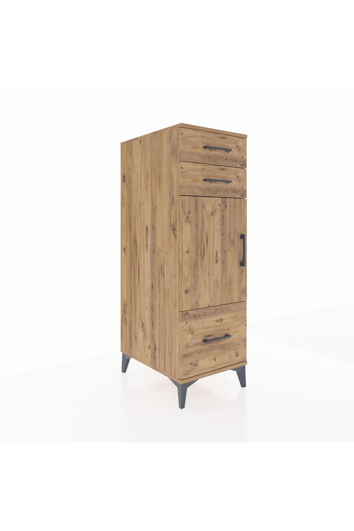 Kronos Dolap 2 Raflı 3 Çekmeceli Tek Kapaklı 44x59x134 Çam-Çam