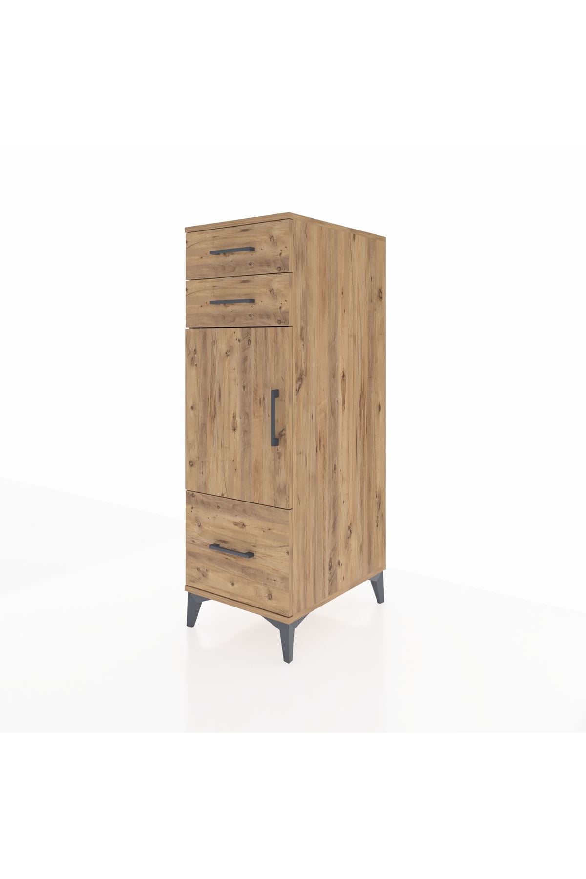 Kronos Dolap 2 Raflı 3 Çekmeceli Tek Kapaklı 44x59x134 Çam-Çam