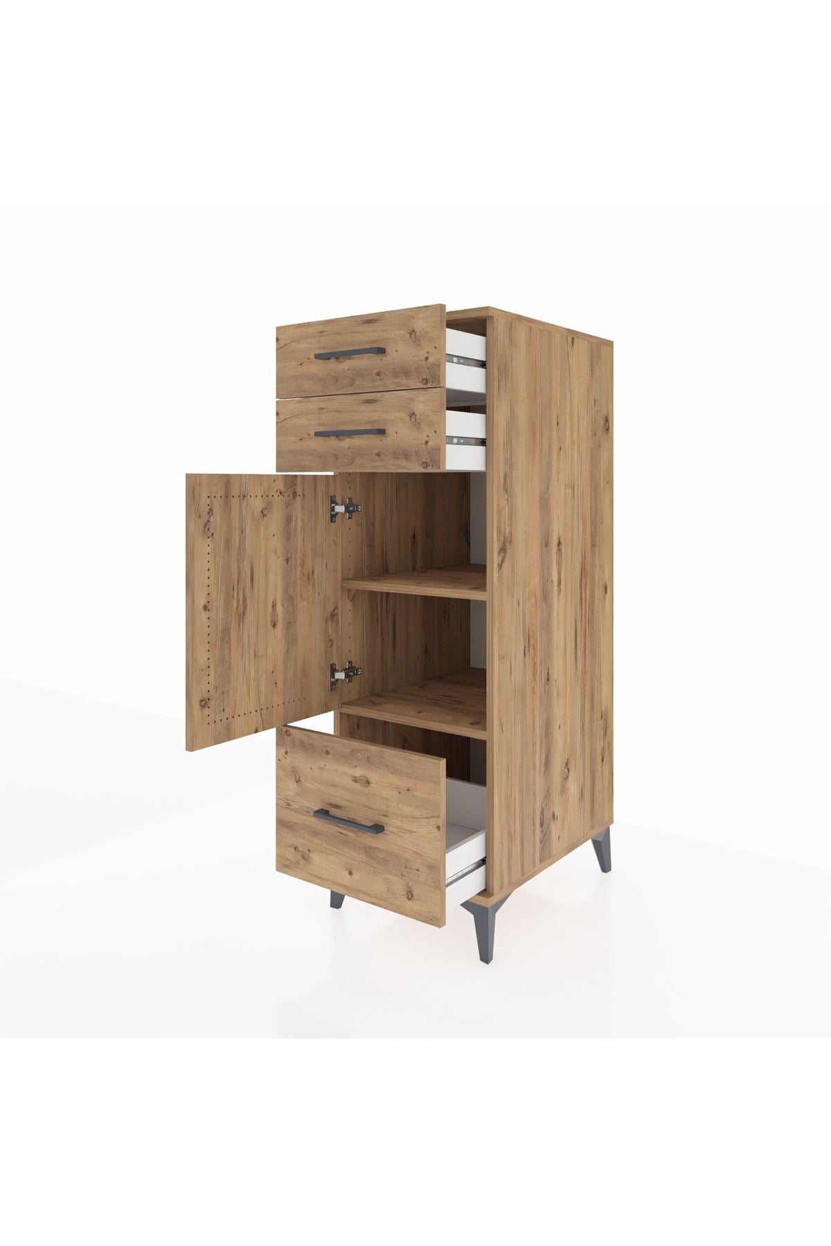 Kronos Dolap 2 Raflı 3 Çekmeceli Tek Kapaklı 44x59x134 Çam-Çam