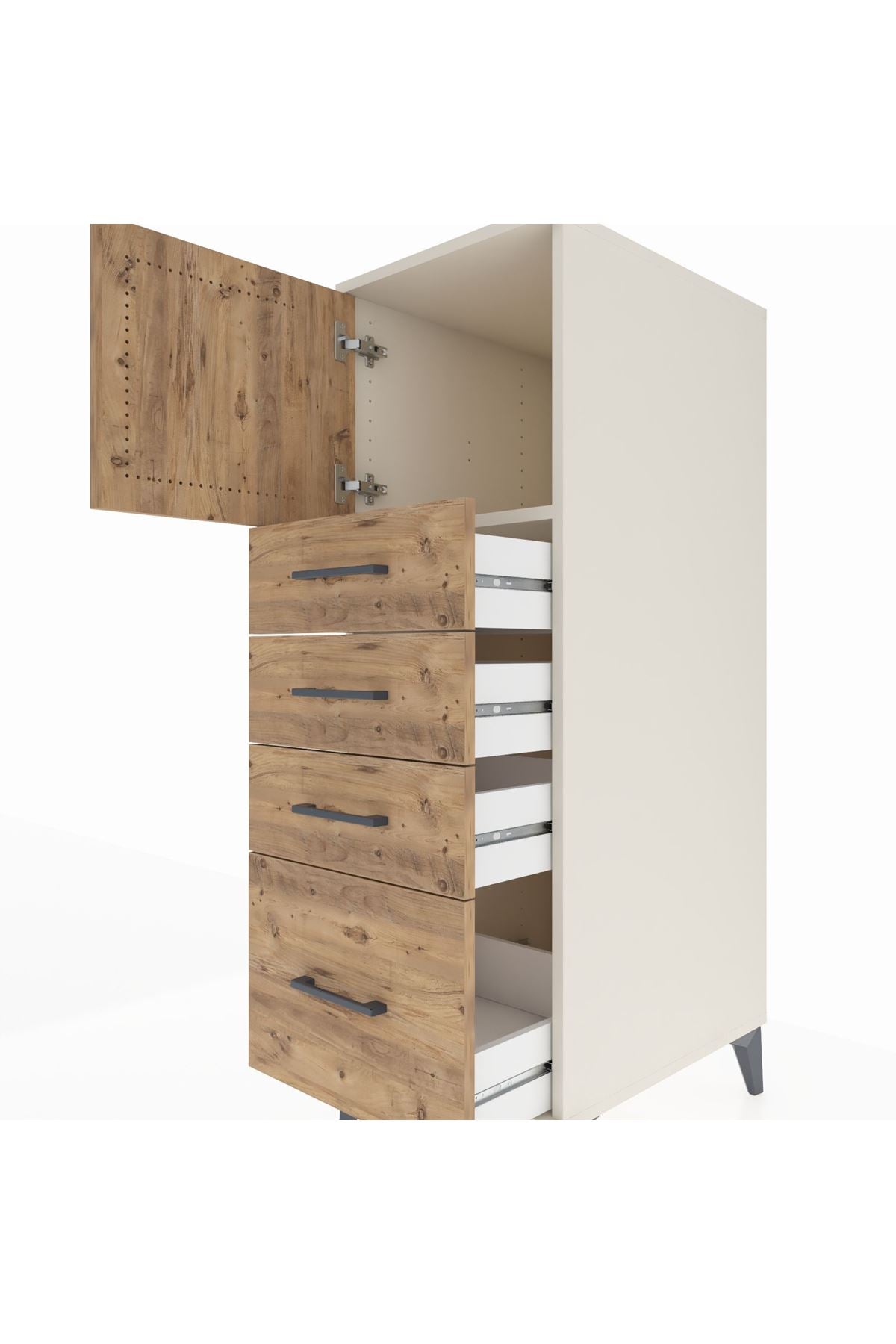 Kronos Dolap Tek Raflı 4 Çekmeceli Tek Kapaklı 44x59x134 Aytaşı-Çam